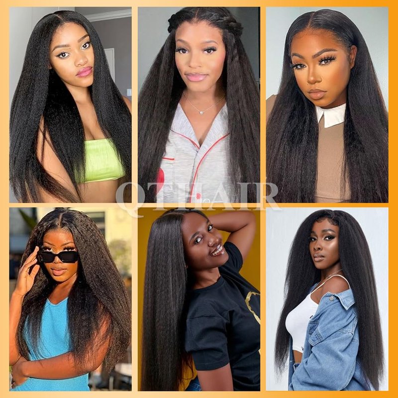 QTHAIR 18A Kinky Straight 4x4 HD Lace Closure 16" Curly Human Hair Lace Closure150% Density Top Swiss Lace Natural Kinky Straight Human Hair Closure Pre Plucked Natural Hairline with Baby Hair