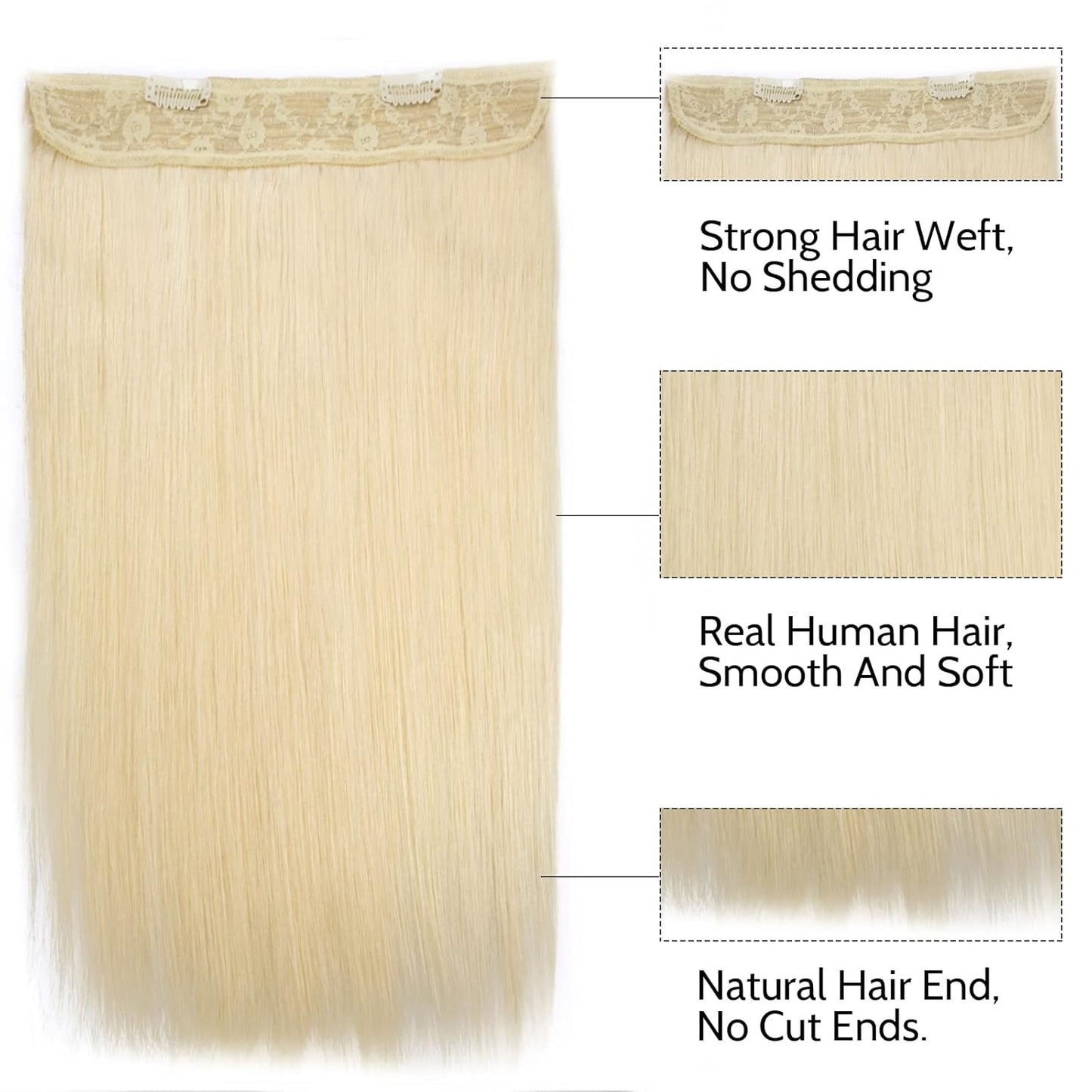 Real Human Hair Wire Extensions - 14 Inch Bleach Blonde Straight Hair | 80g Invisible Fish Line
