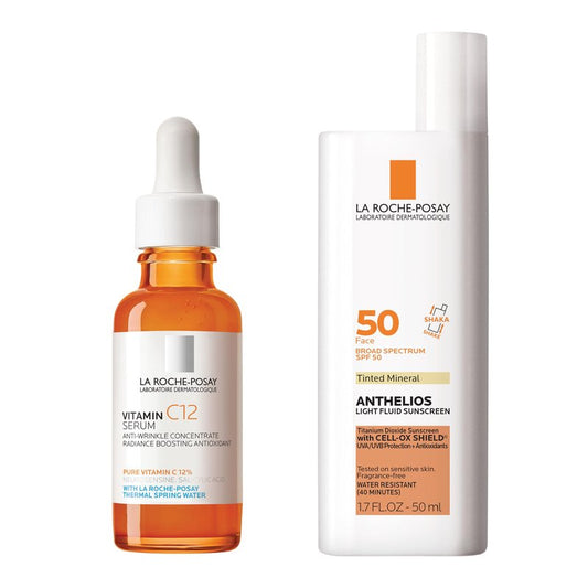 Bundle of La Roche-Posay Pure Vitamin C Serum For Face, Boost Radiance & Reduce Wrinkles, + La Roche-Posay Anthelios Tinted Sunscreen SPF 40+, Broad Spectrum SPF, Zinc Oxide Sunscreen