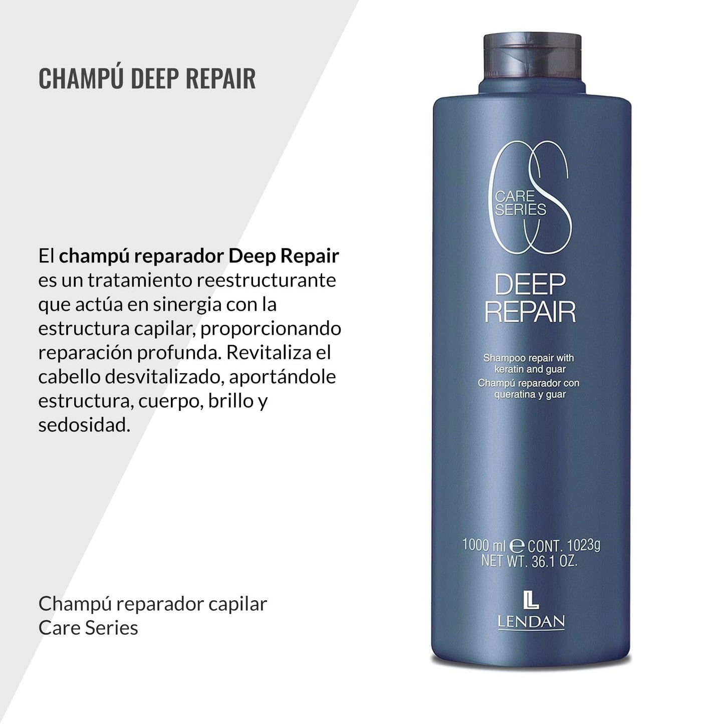 Lendan - Repairing Shampoo - Deep Repair - 1000 ml - for Damaged and Devitalized Hair - with Hydrolyzed Keratin - Deeply Repairs Hair - Adds Shine and Structure - Anti-Frizz