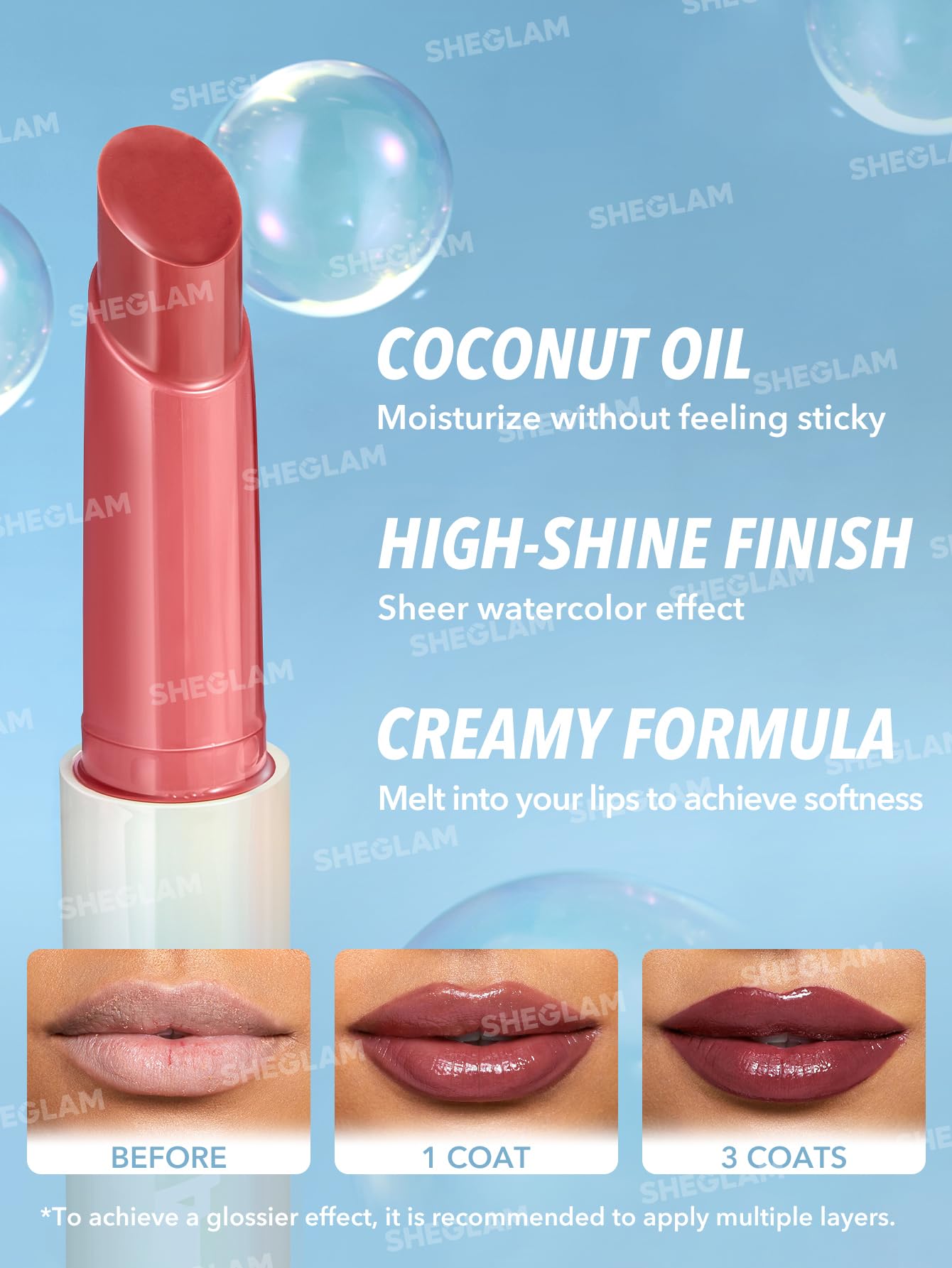 SHEGLAM Pout-Perfect Moisturizing Solid Lip Gloss with Plumping Serum Non Sticky Lipstick with Coconut Oil