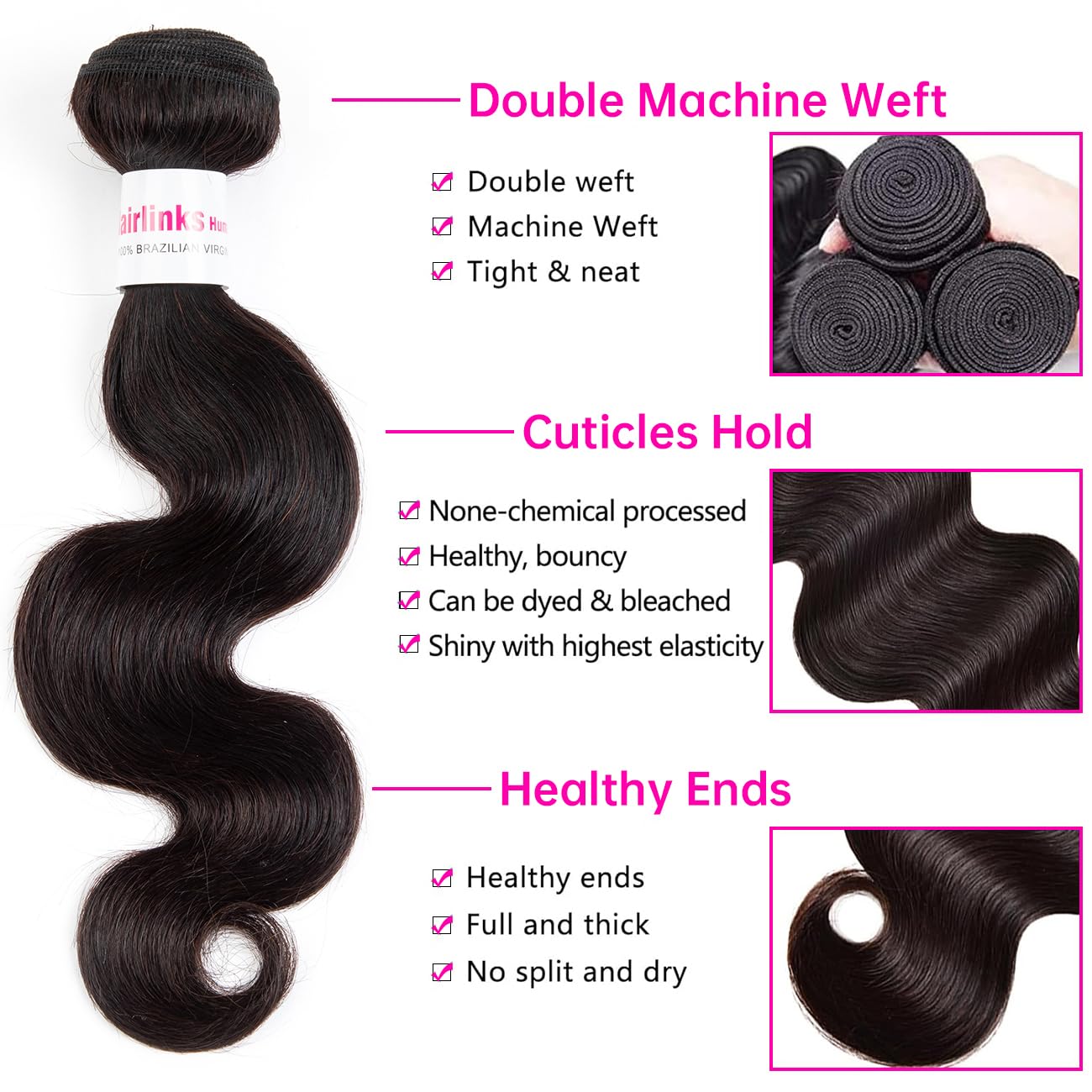 XEILOHO 12A Body Wave Human Hair Bundles 28 inch Brazilian Virgin Human Hair Bundles 100% Unprocessed Body Wave Weft Extensions Quick Weave Natural Black (28 inch 100g)