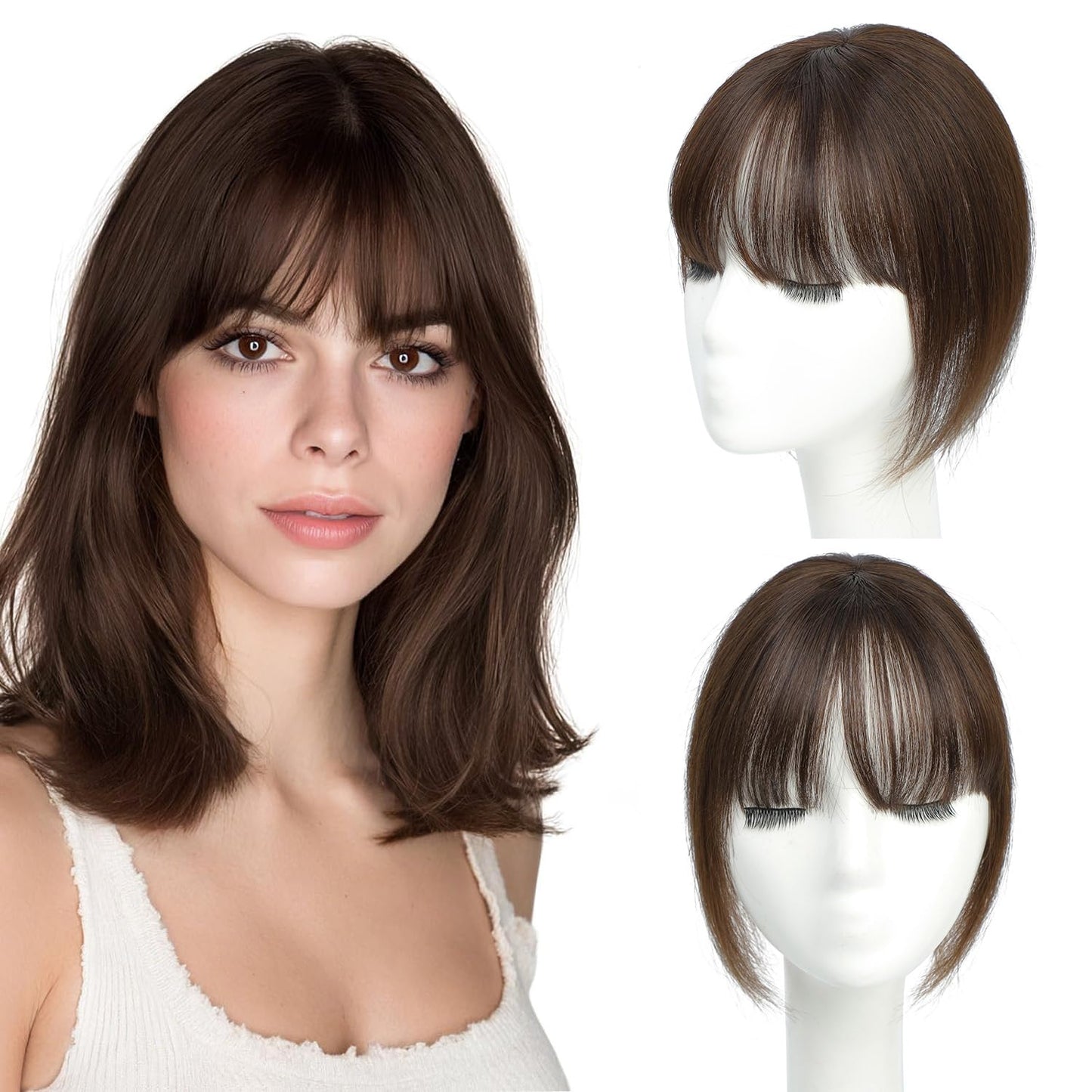 Molefi Human Hair Toppers for Women Real Human Hair,360°3D Cover Topper for Adding Volume 10 Inch Clip in Bangs for Daily Use