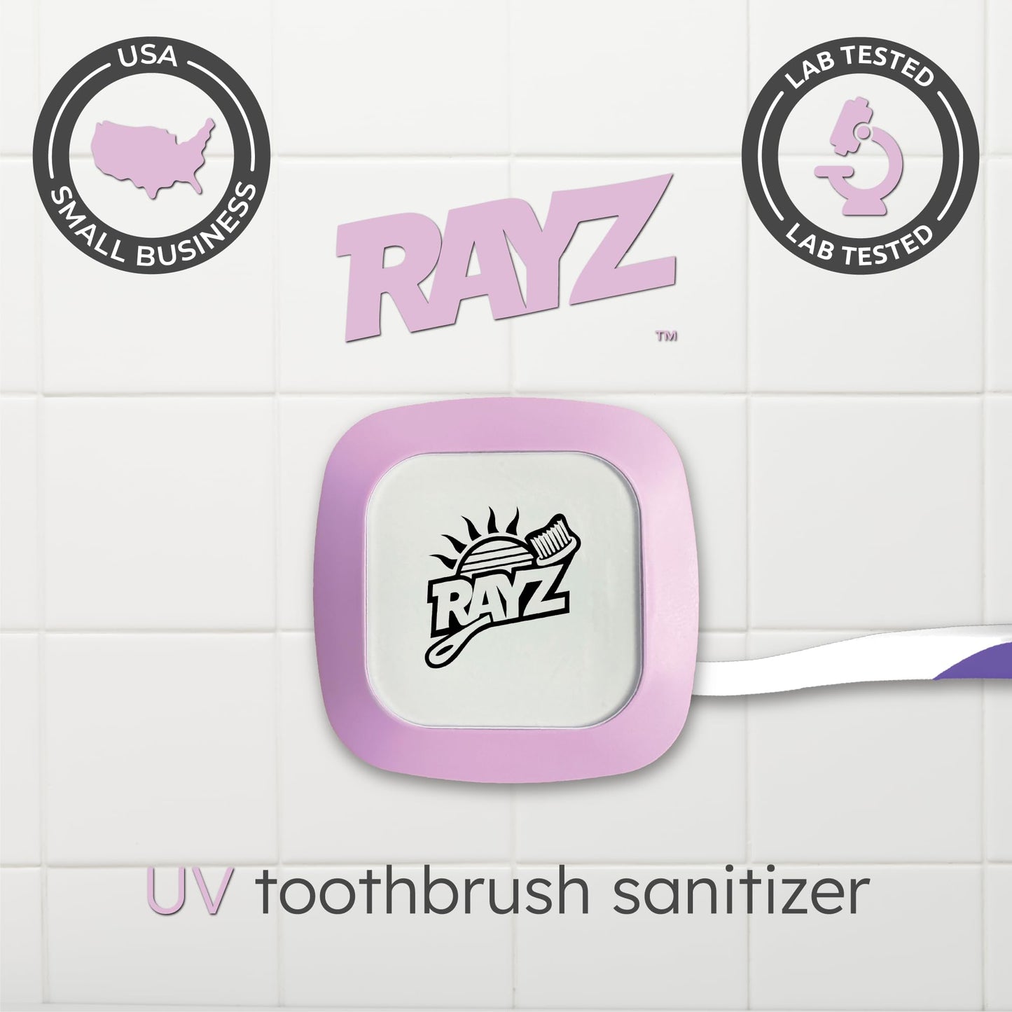 Rayz UV-C Toothbrush Sanitizer | Portable & Rechargeable | 99.9% Sanitization in 3 Minutes | Wall Mountable, Travel-Friendly & TSA-Approved (Lavender)