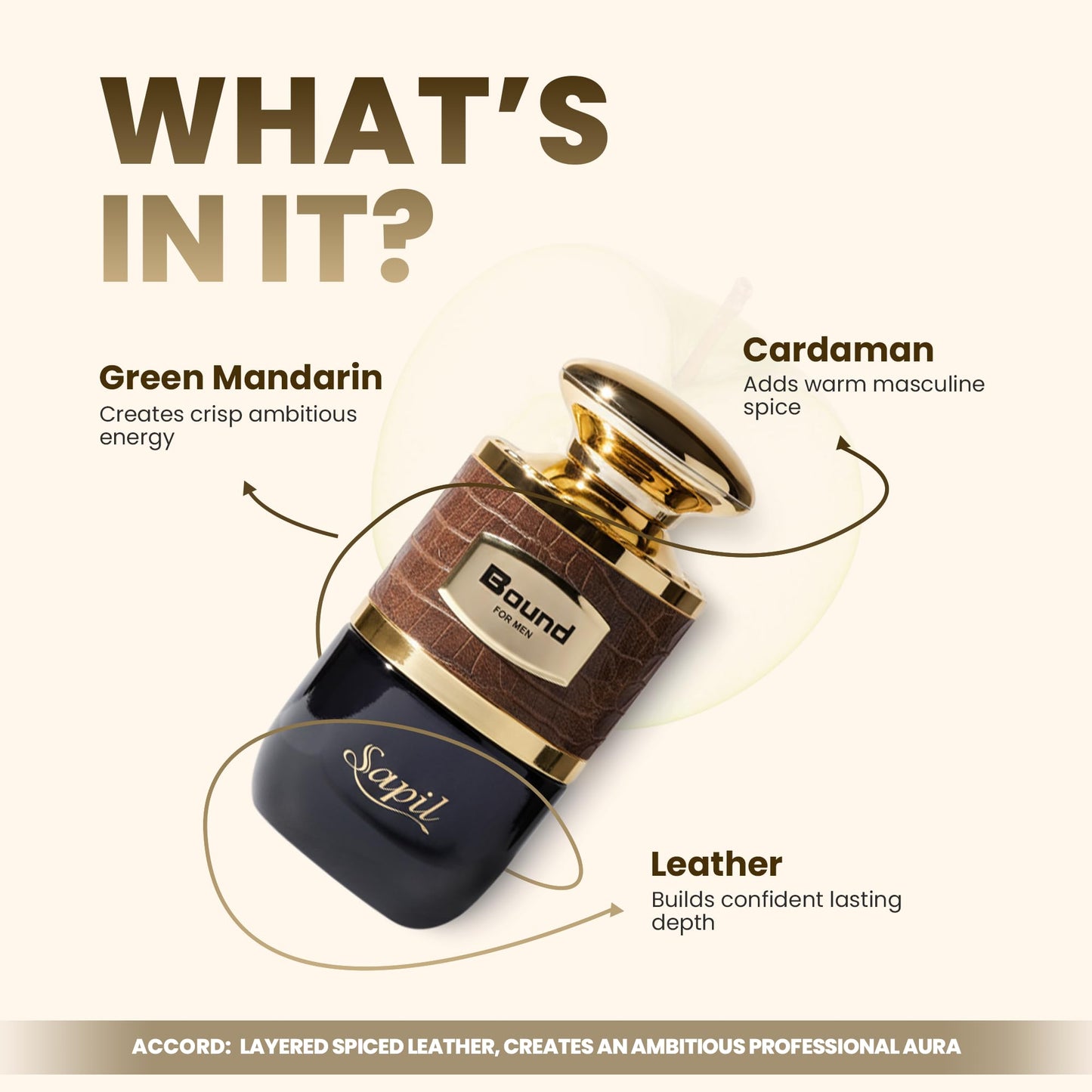 Sapil Bound for Men EDT Long Lasting Perfume – Mandarin, Cardamom & Leather Fragrance Inspired by Confident Emotions, Perfect for Professional Mood, Office to Evening Arabic Perfume 3.4 oz / 100ml