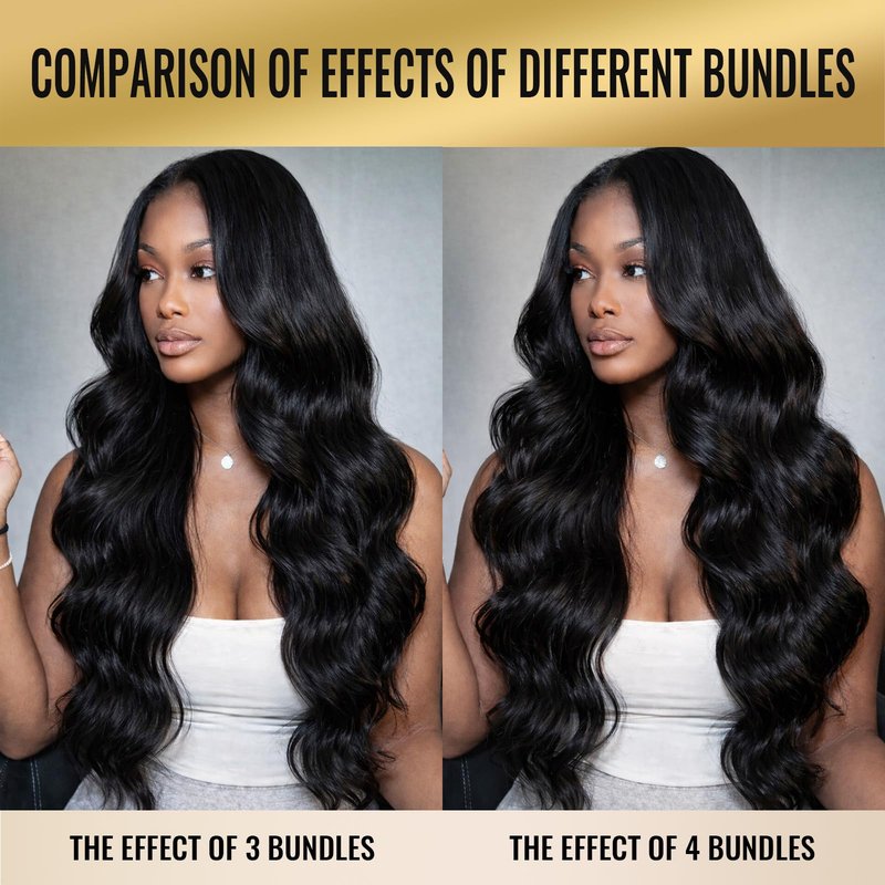 WEQUEEN Bundles Human Hair Body Wave 16A Brazilian Virgin Hair Bundles, Silky and Soft, 16 Inch Thick Weave Natural Black