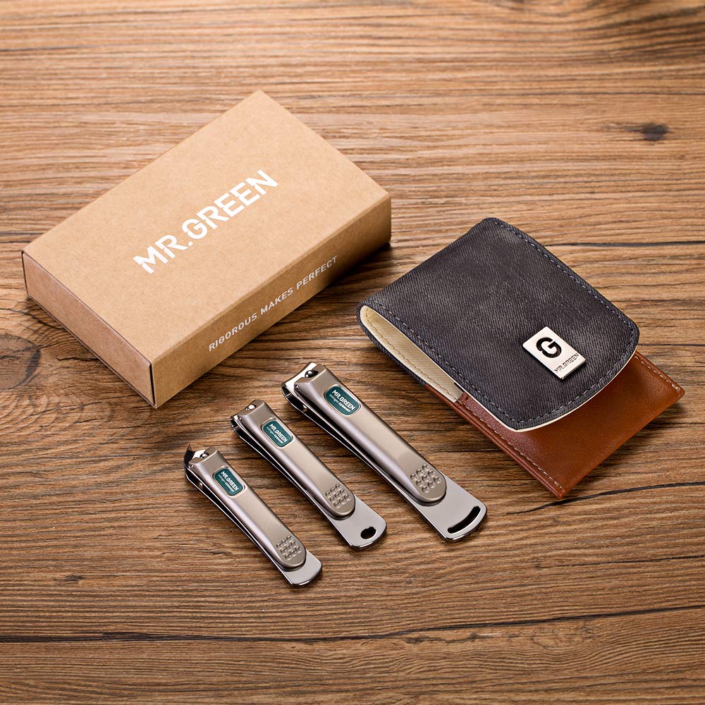 Stainless Steel Nail File with Anti-Slip Handle and Leather Case, 3 pcs Nail Clippers Set Stainless Steel Nail Clippers & Slant EDG Toenail Clipper Cutter