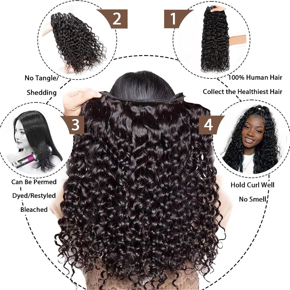 12A Water Wave Human Hair Bundles Wet And Wavy Bundles Human Hair 100% Unprocessed Brazilian Virgin Water Curly Bundle Natural Black Color 18 Inch