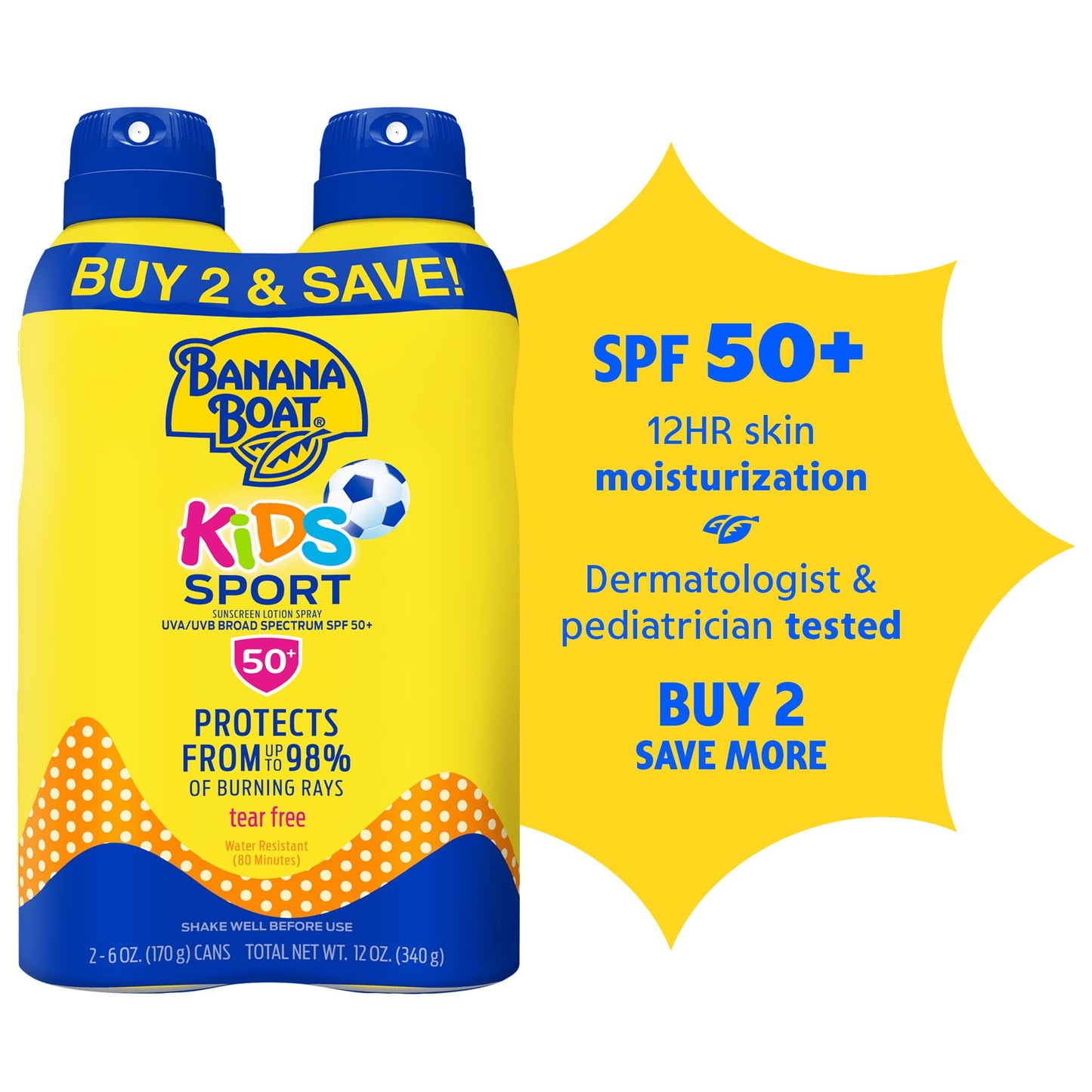 Banana Boat Sunscreen, SPF 100, Spray | Kids | Clear | 6 OZ | Pack of 2