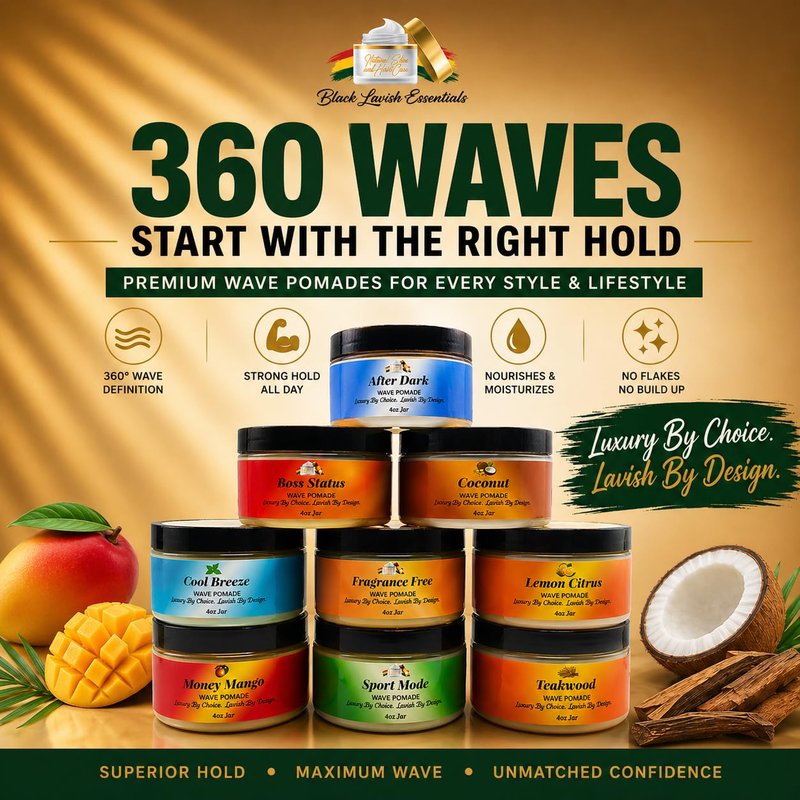 360 Wave Pomade for Men - Ultra-Smooth, Strong Hold & Shine | Shea & Mango Butter, 4oz