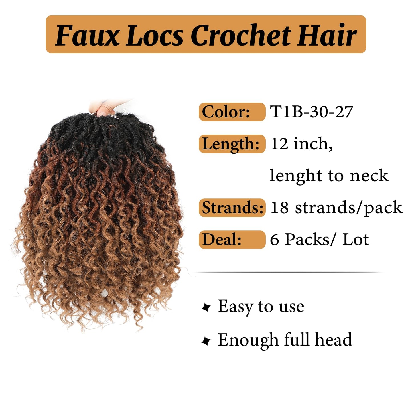Forevery Goddess Locs Crochet Hair 12 Inch Goddess Faux Locs Crochet Hair for Black Women 6 Packs Boho Crochet Locs with Curly Ends T1b/30/27