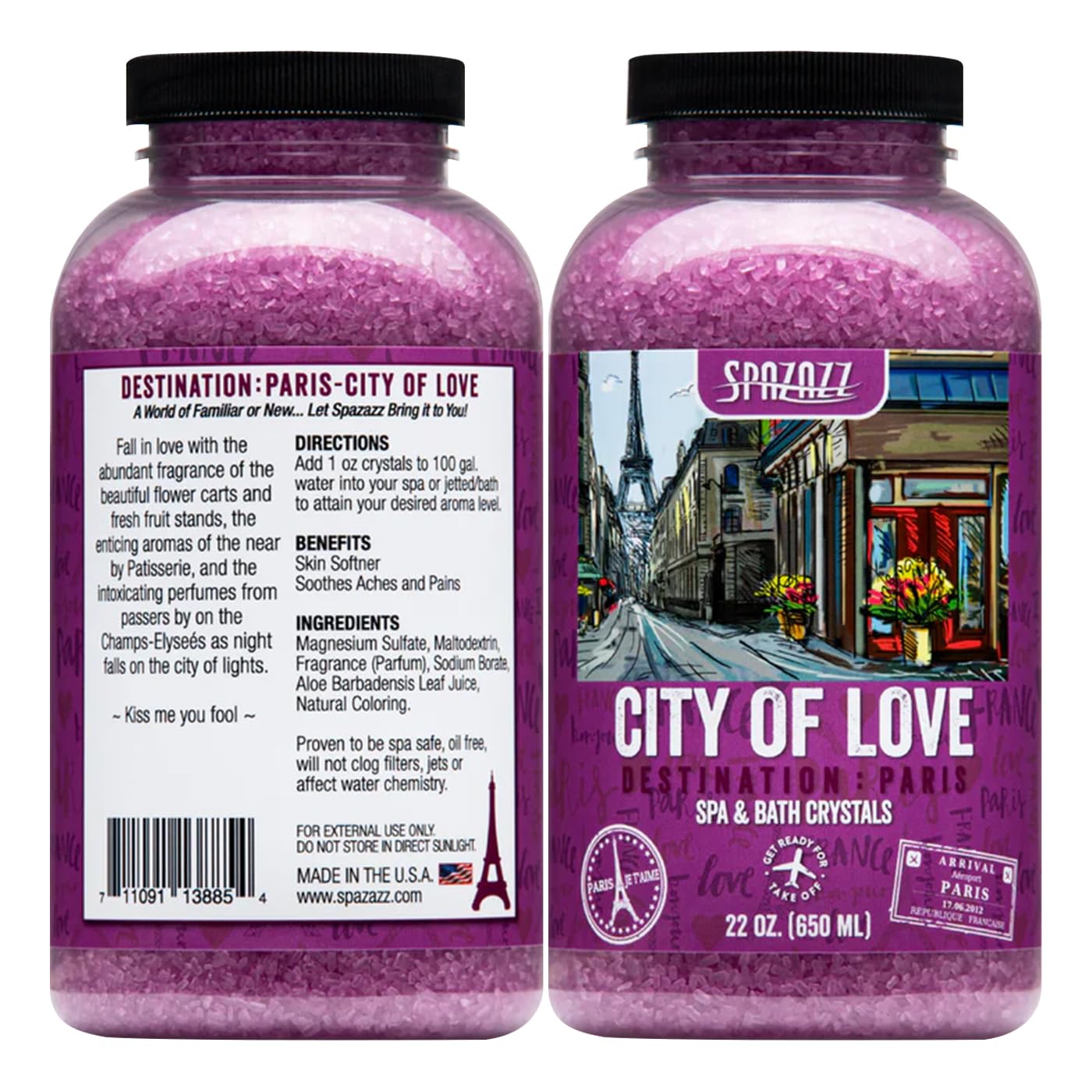 Spazazz SPZ-301 Love & Romance in Paris Hot Tub Scent & Fragrance - Couples Spa Gift - Destination Bath Salt Crystals 22 oz
