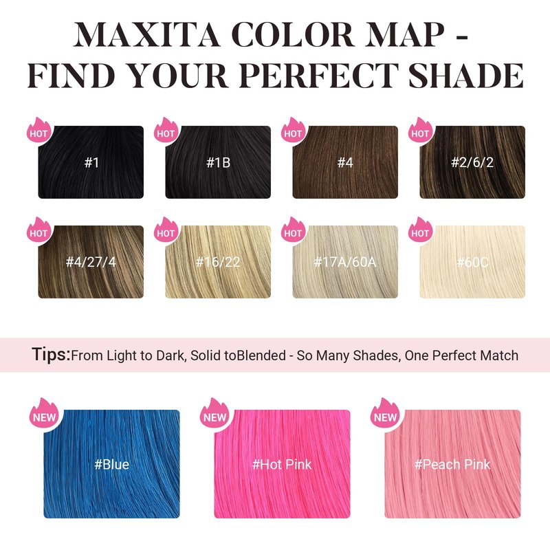 MAXITA Clip in Hair Extensions Real Human Hair,Remy Hair Extensions Clip ins Double Weft for Women,Natural Real Human Hair,18Inch 35g 6Pcs,HotPink