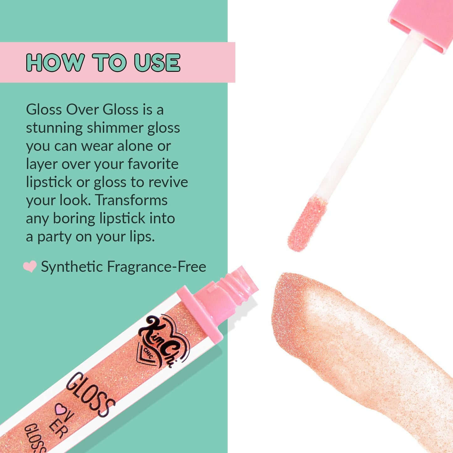 KimChiChic Beauty Gloss Over Gloss, Shimmery Micro-Sparkle Lip Gloss To Wear Alone Or Over Lipstick, Fragrance-Free Luscious Lip Balm, Shimmery Pink, 06 Pink Shimmer, 0.35ml