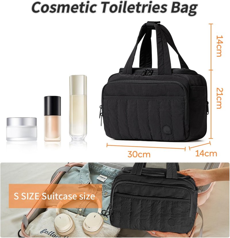Travel Toiletry Bag for Women - Lightweight Wide-Open Makeup Organizer | Water-Resistant, Multiple Pockets, Mousse Black