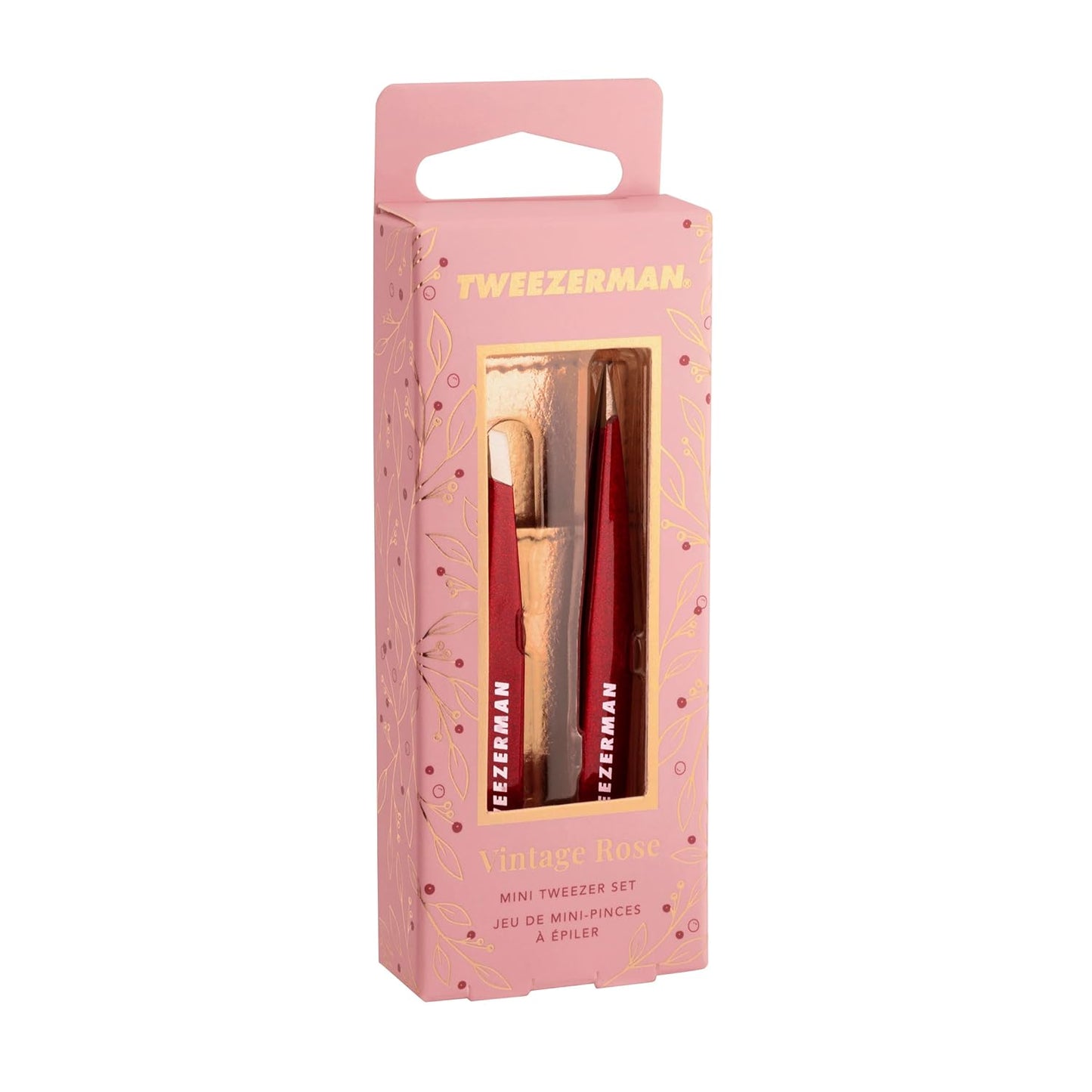 Tweezerman Mini Tweezer Set - Vintage Rose Design with Travel Case | Precision Grooming Tools