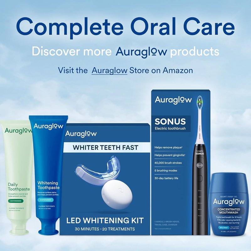 Auraglow LED Teeth Whitening Kit - At-Home Tooth Whitening System with 35% Carbamide Peroxide Gel | 12 Treatments, Enamel-Safe for Coffee & Tea Stains