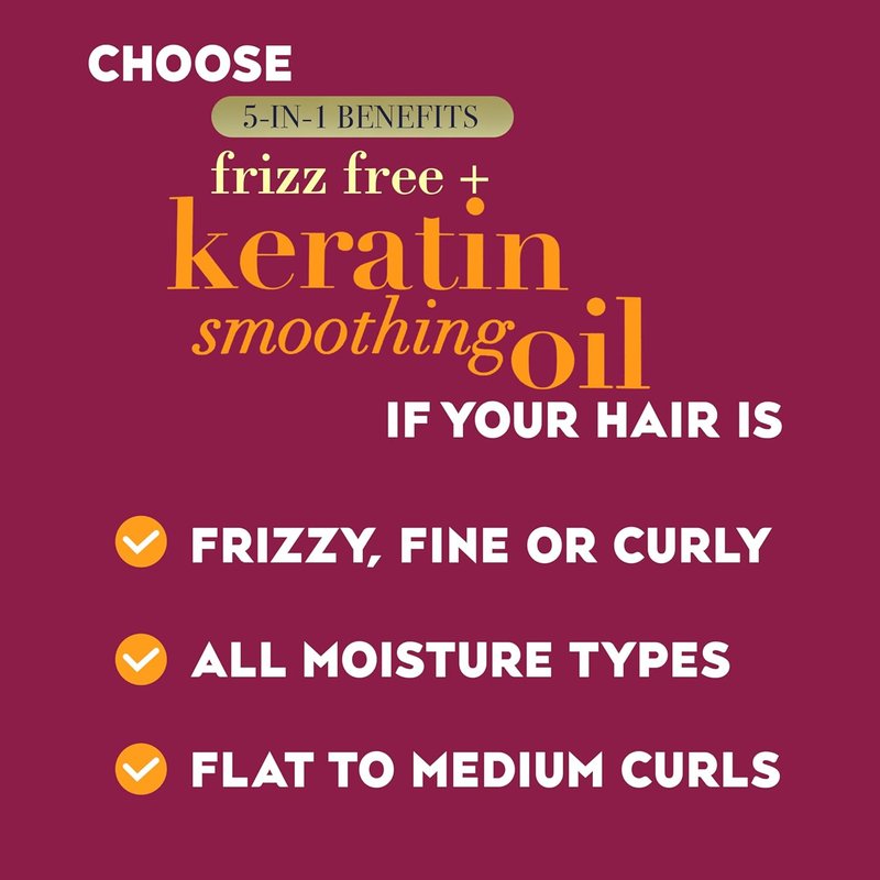 OGX Frizz-Free Keratin Smoothing Oil Shampoo - 5-in-1 Formula for Frizzy, Shiny Hair | 13 Fl Oz