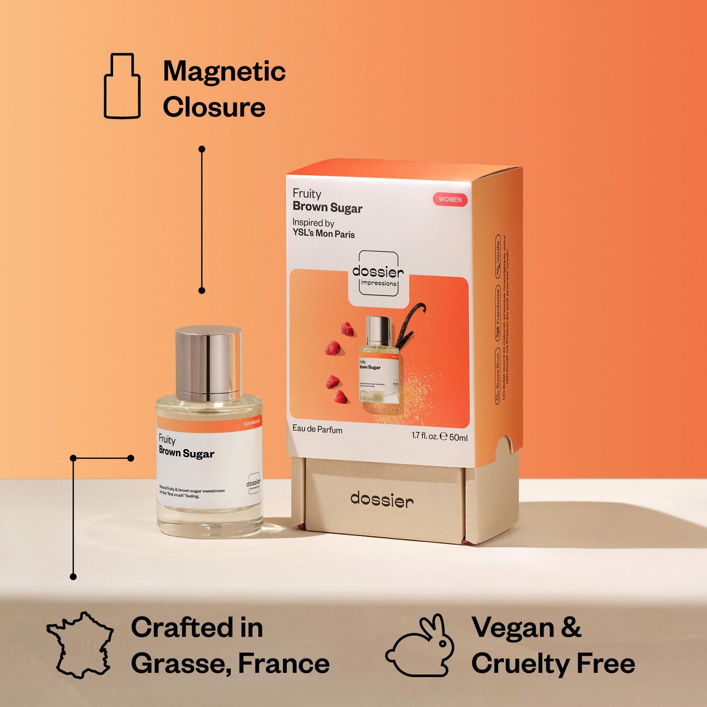 Dossier - Fruity Brown Sugar - Eau de Parfum - Inspired by Mon Paris - Long-Lasting Fragrance - Feminine - 1.7 fl oz (50ml)