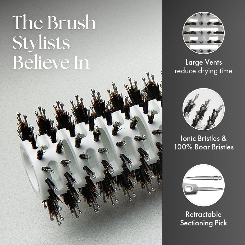 Olivia Garden Ceramic + Ion Turbo Vent Combo Hair Brush - Not Electrical - Ionic and 100% Boar Bristles - Professional Round Blowout Brush for Normal to Thick Hair