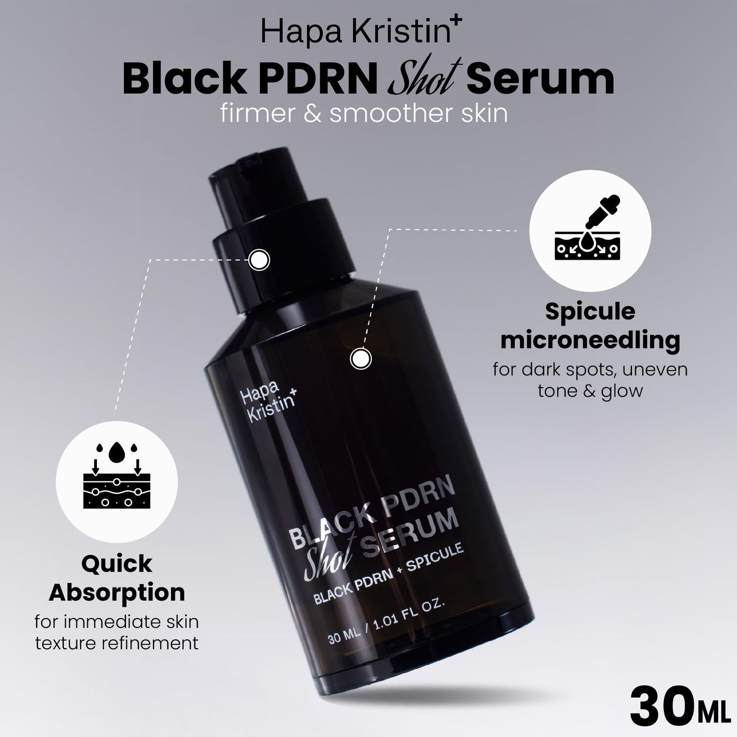 HAPA KRISTIN Black PDRN Shot Serum, Spicule Microneedling, 1.01 oz