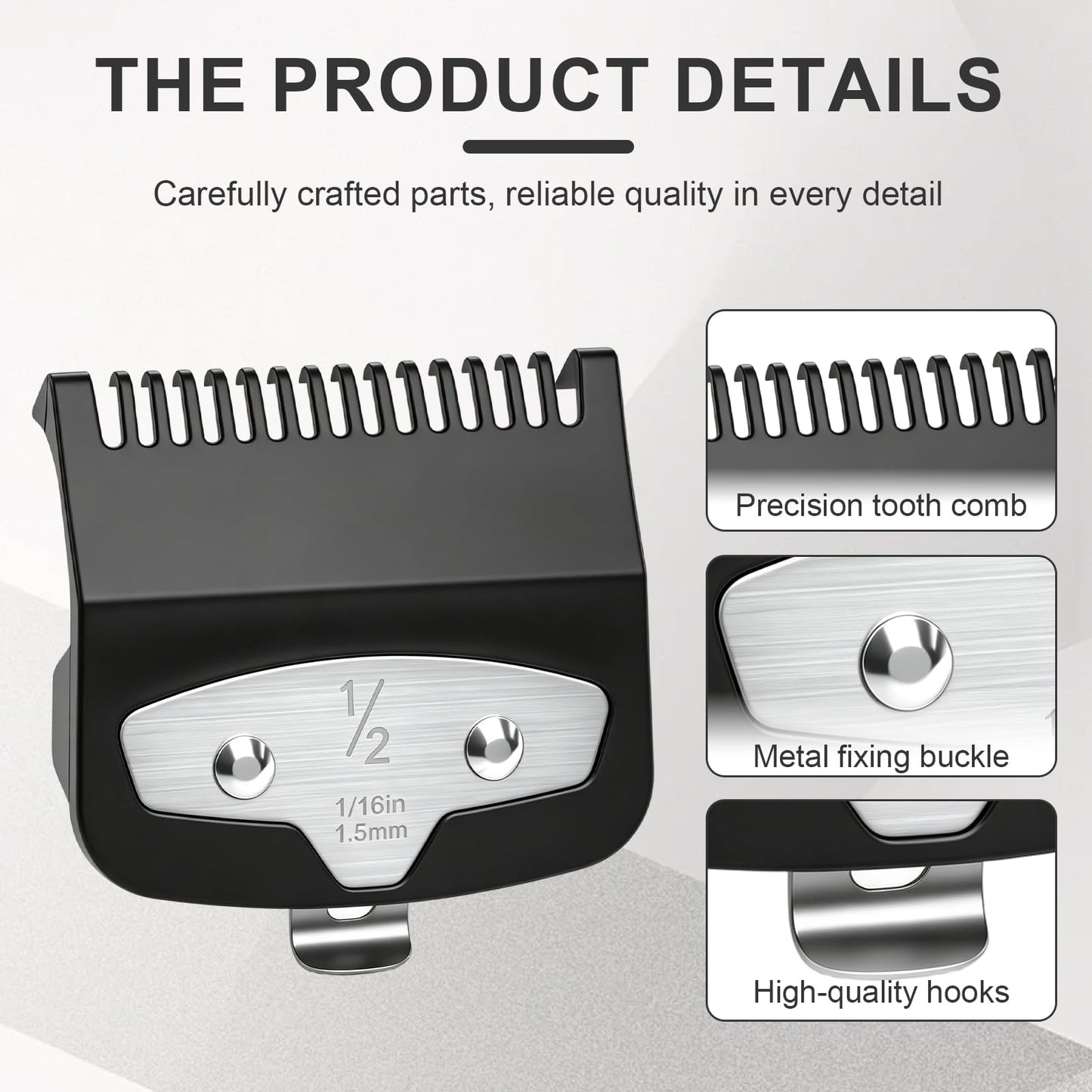 10-Piece Clipper Guard Set, Black Professional Clipper Guard Set Compatible with Most Wahl Clippers (1.5-25mm), Premium Close Cut to 1-Inch,Black