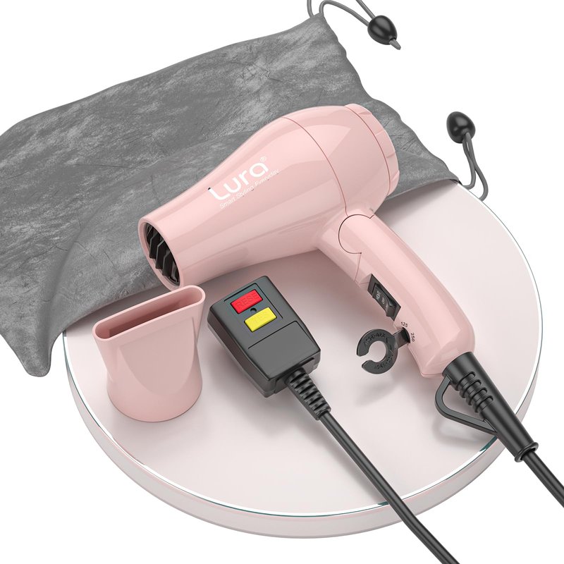 Foldable Travel Hair Dreyr Mini:Dual Voltage Small Lightweight Blow Dryer for International Travel,1200w Compact Hairdryer with Concentrator and Travel Bag(Light Pink)