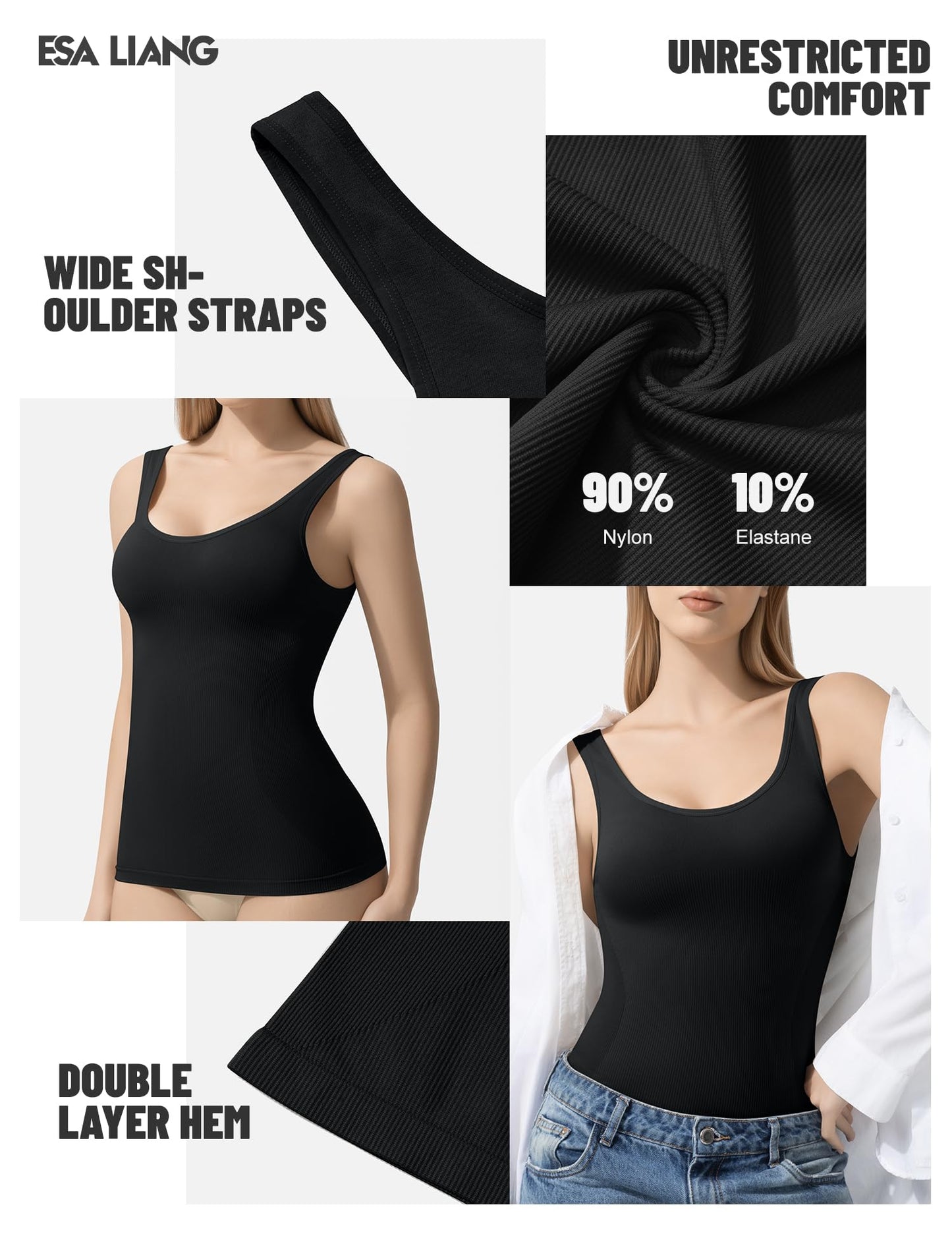 Esa Liang Shapewear Tummy Control Crew Neck Compression Tanks for Women Camisole Womens Tank Tops Daily Seamless Body Shaper