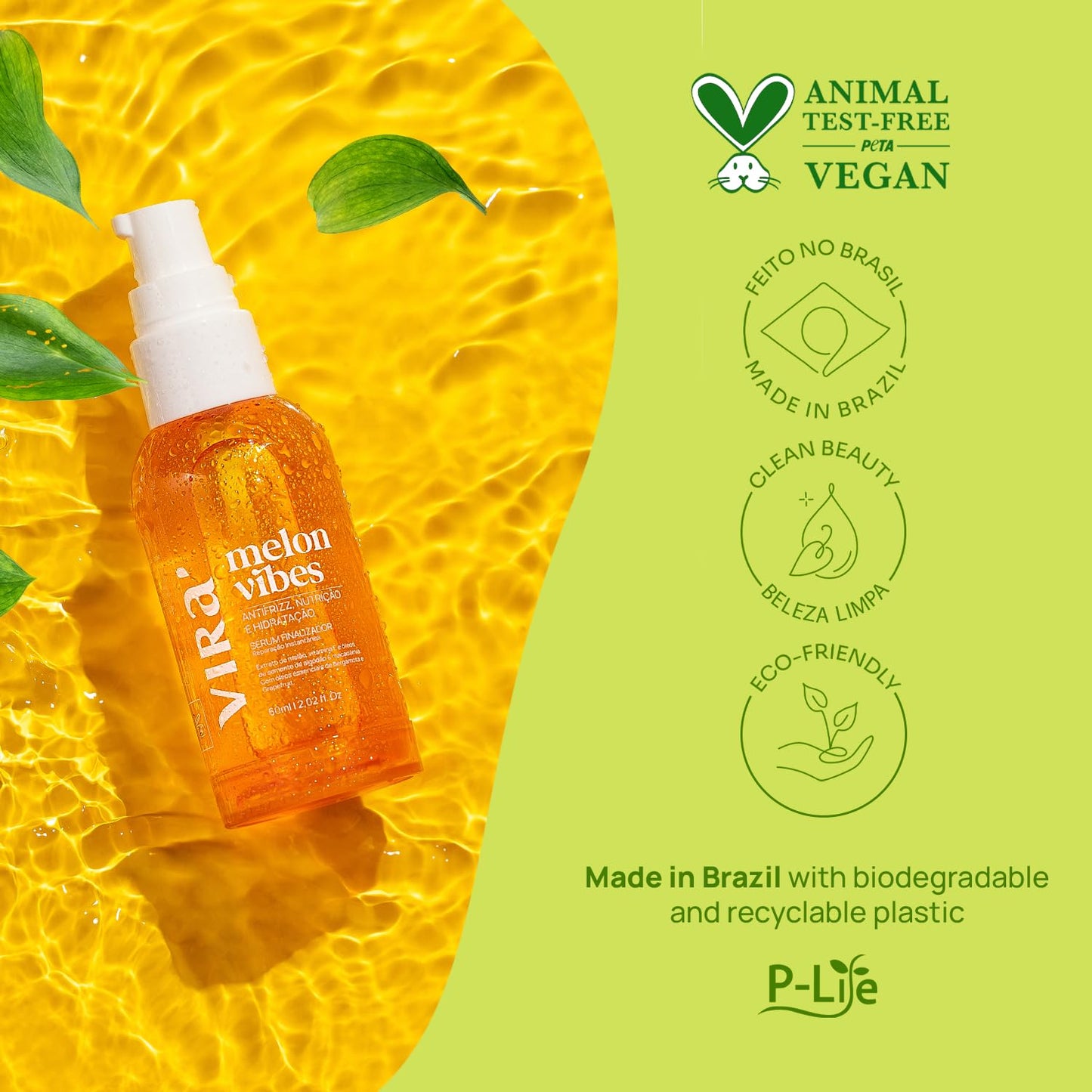VIRÁ Brazilian Hair Serum, Frizz Control,Anti-Frizz, Split Ends Repair & Heat Protection – 13 Oils Including Macadamia, Melon & Argan – For All Hair Types – Lightweight & Fast Absorbing – 60ml