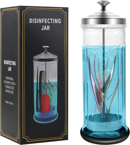 Barbicide Disinfectant Jar - 42.3 Oz Large Container for Nail Tools & Barber Shop Implements | Removable Straining Tray