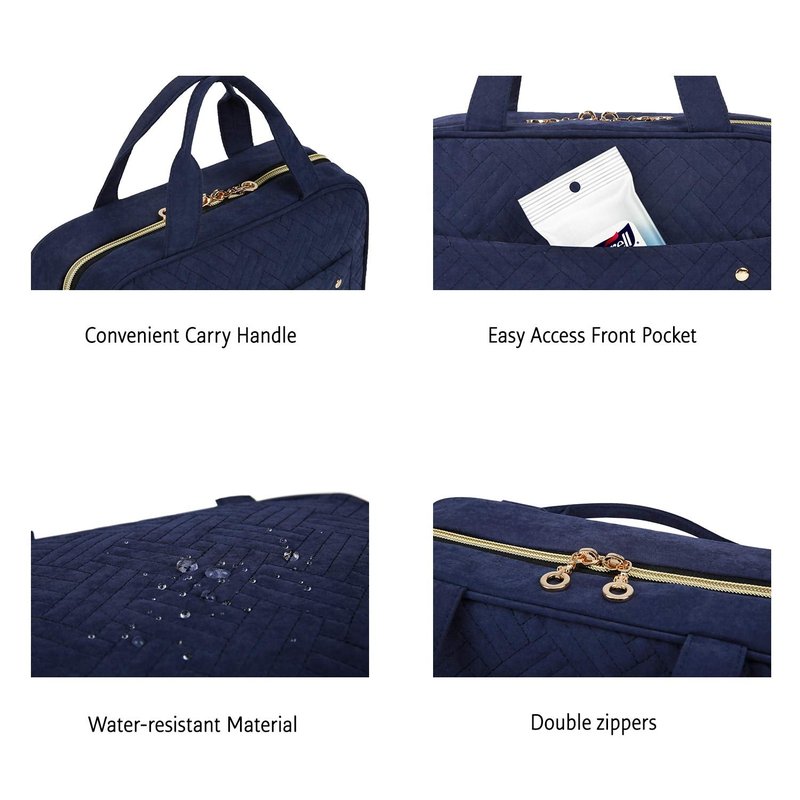 BAGSMART Toiletry Bag Travel Bag with Hanging Hook, Water-resistant Makeup Cosmetic Bag Travel Organizer for Accessories, Shampoo, Full Sized Container, Toiletries, Large-Blue