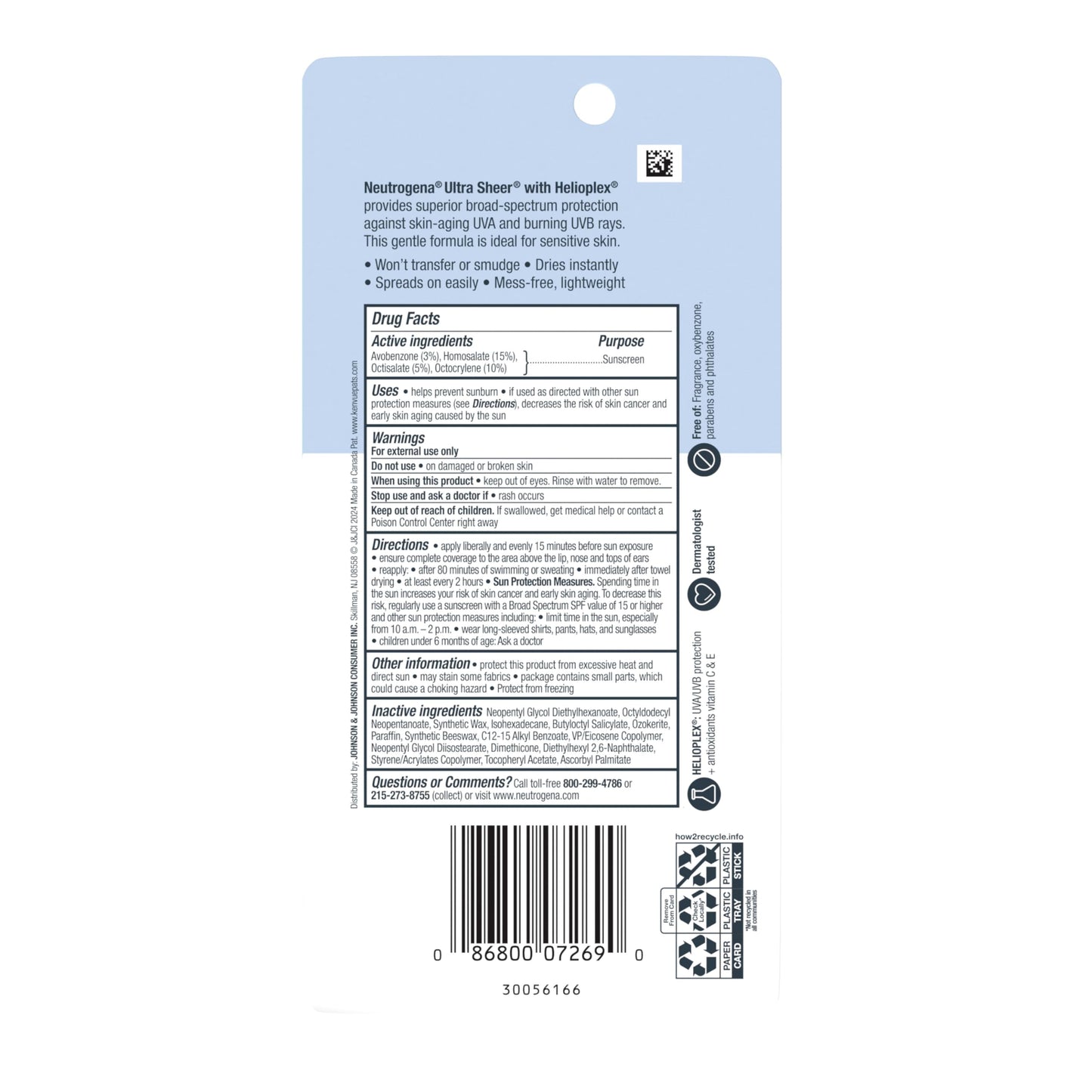 Neutrogena Ultra Sheer Face Sunscreen Stick SPF 60, .47 oz