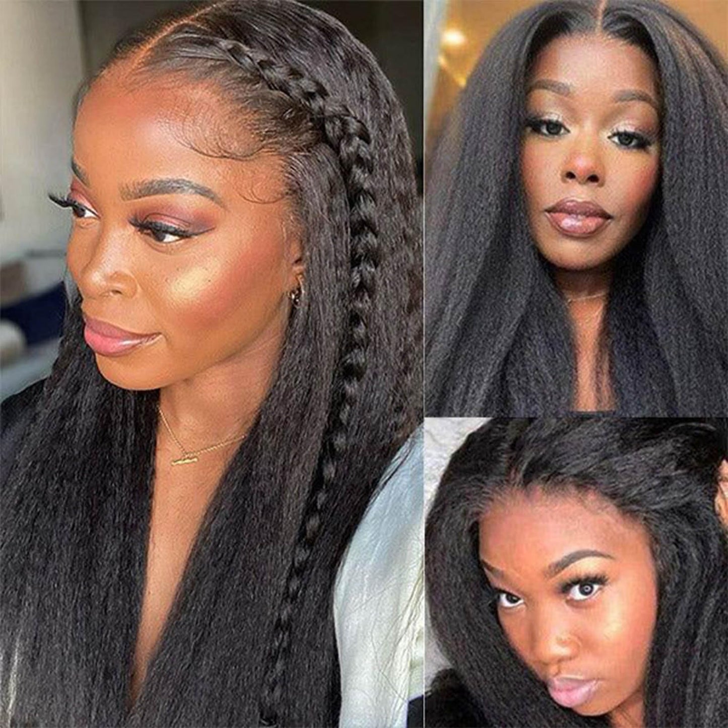 DAIMER Kinky Straight Human Hair Weave Unprocessed Virgin Hair Brazilian Yaki Straight Bundle Human Hair Weft Real Hair Extensions 16 Inch Natural Color