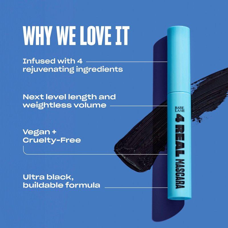 Babe Original 4 Real Mascara Black for Volume, Length, and Lift in Eyelashes, Defined & Flutterly Look, Vegan & Cruelty-Free