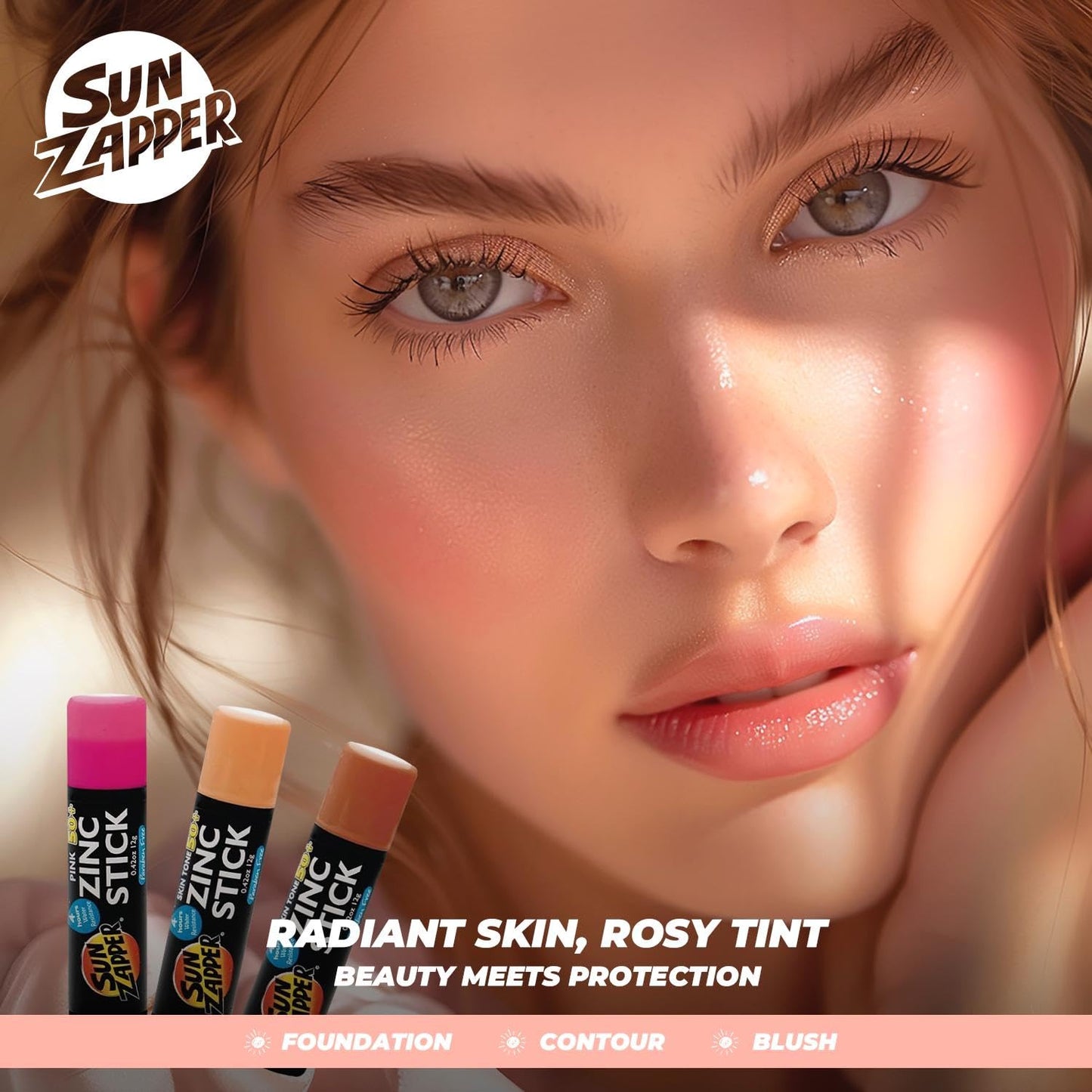 Sun Zapper Zinc Sunscreen Stick Beauty 3-Pack SPF 50+ (Light, Dark, Pink) – Tinted Mineral Sunscreen for Face, Makeup SPF Blush Stick, Water Resistant, Travel Size 12g (0.42 oz) each, Australian Made