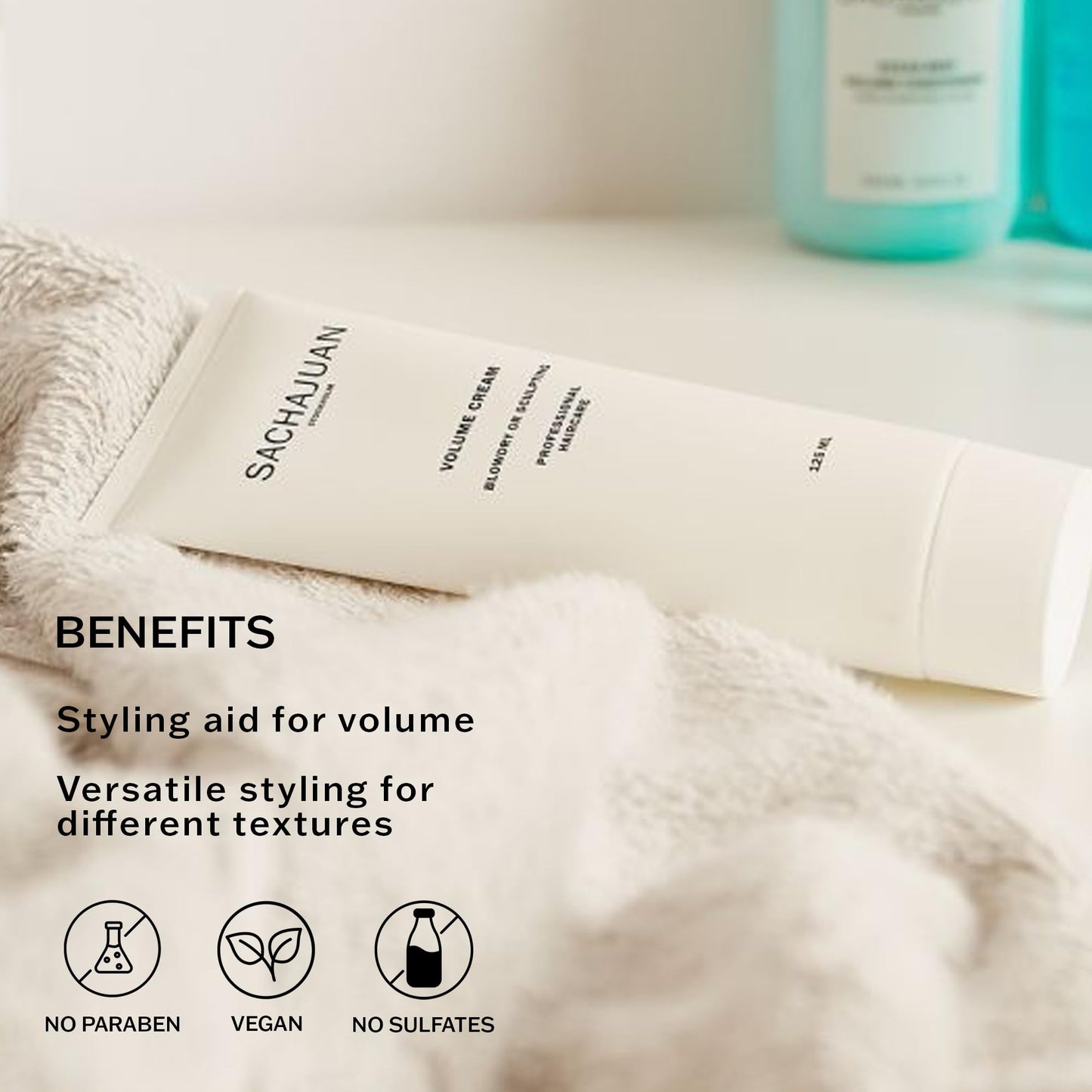 SACHAJUAN Volume Cream | Blow-Dry Styling & Heat Protectant | Adds Volume, Body & Shine | Flexible Hold | Ocean Silk Technology | Vegan & Paraben-Free | 4.2 fl oz
