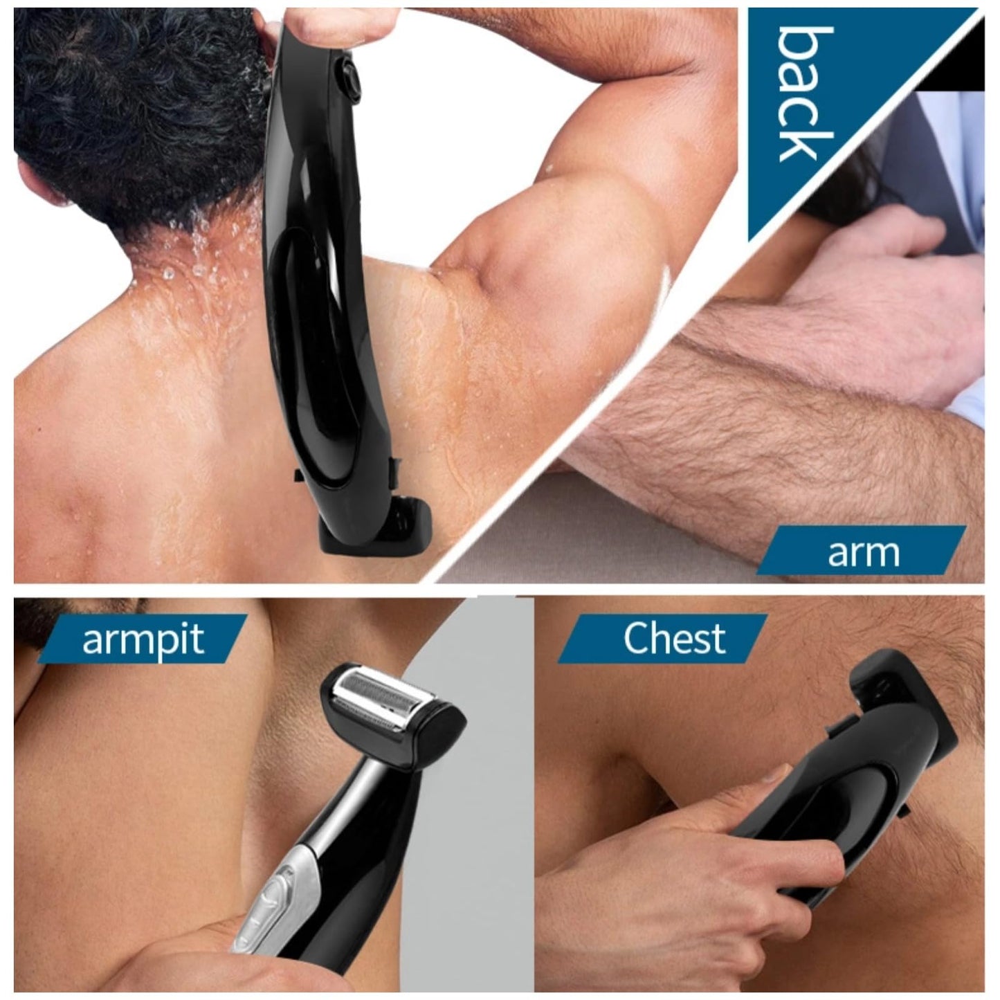 Yoidesu Men's, Body Groomer with Adjustable Extreme Reach Handle, Wet/Dry Use, Back Hair Remover