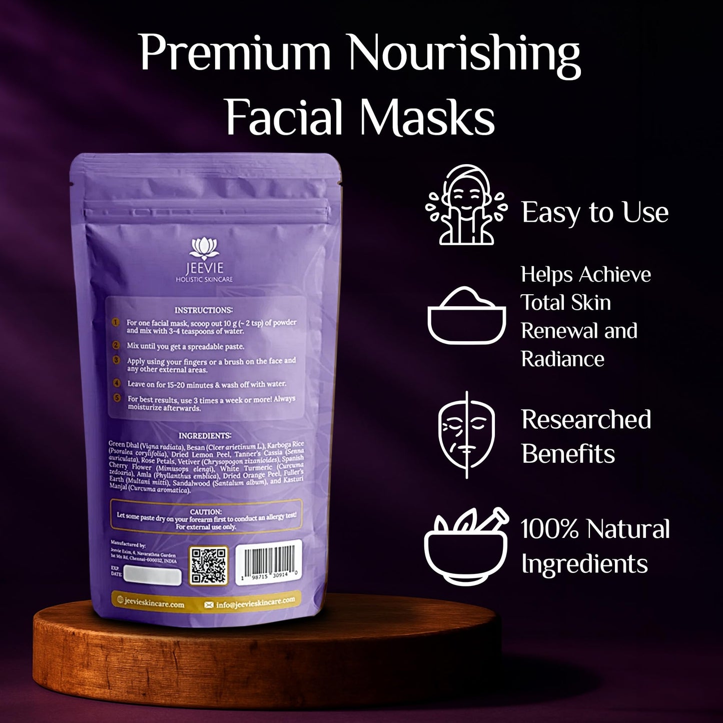 Jeevie Premium Nourishing Facial Mask – All-in-One Brightening, Hydrating, and Clarifying Mask for Balanced Radiance, 100g