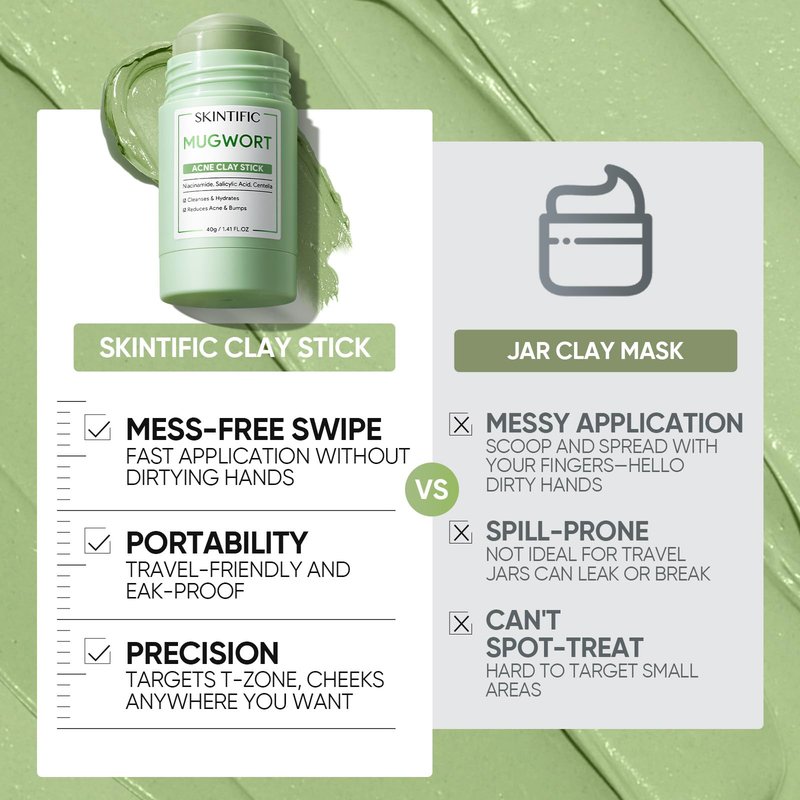 SKINTIFIC Mugwort Clay Stick Mask for Face, Redness Soothing & Breakout Control with Centella and Salicylic Acid, Gentle Exfoliating, Vegan Skincare, Wash-Off Facial Mud Mask