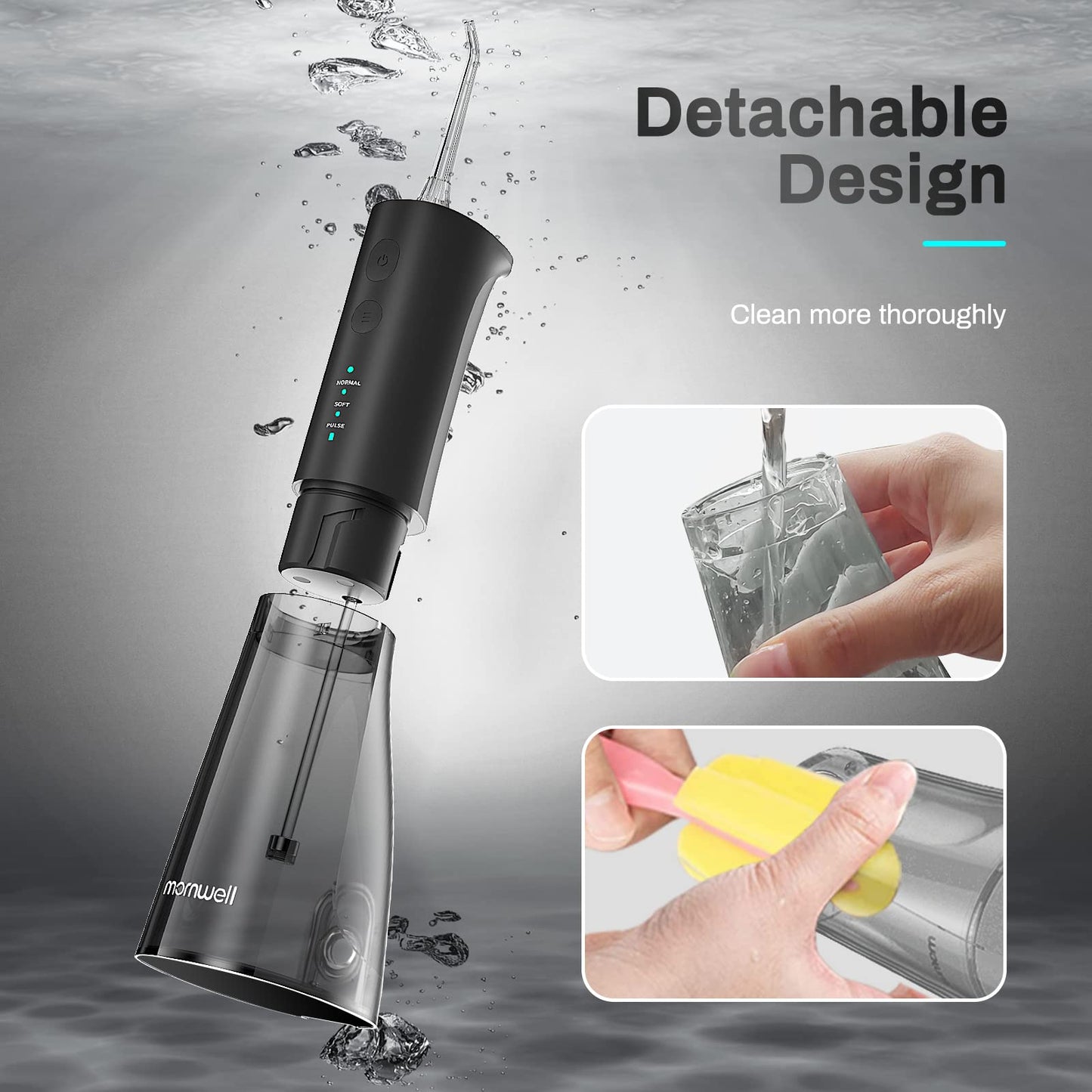 Water Flossers for Teeth, 300ML Cordless Water Flosser, Mornwell 3s Pressure Crescendo Oral Irrigator, Professional Rechargeable Portable Water Flosser