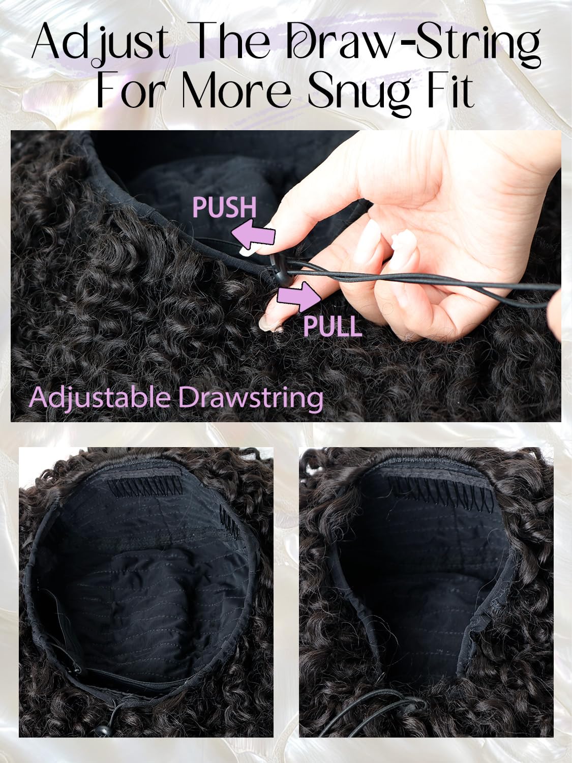 NOSTALGIA Kinky Curly Half Wig 16 Inch Curly 3 In 1 Half Wigs for Women Drawstring Seamless Flip Headband Wig Beginner Friendly Glueless Synthetic With Natural Density (Jet Black 1B)