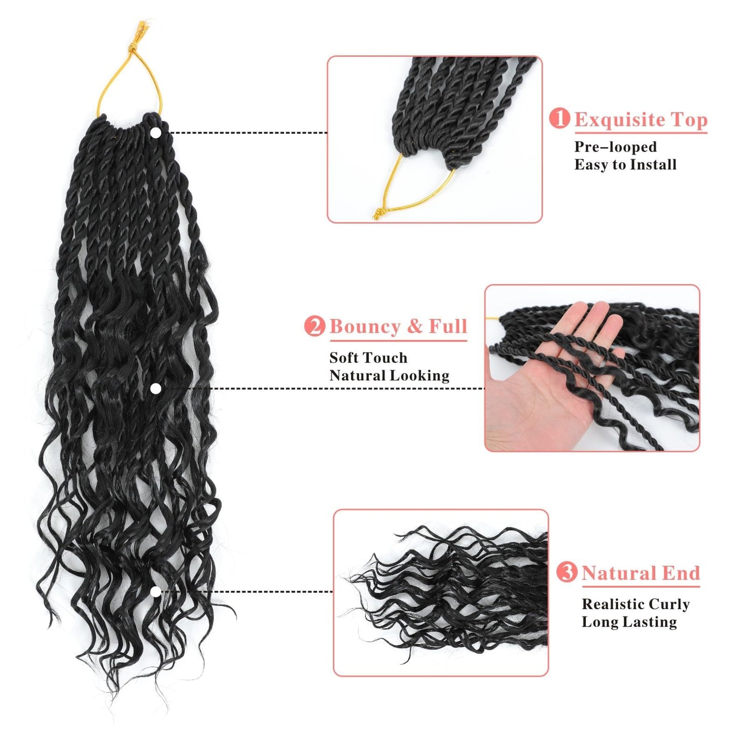 Senegalese Twist Crochet Hair - 8 Packs Boho Island Twist Crochet Hair with Curly Ends 16 Inch Pre Looped Goddess Crochet Twist Hair Extensions for Black Women (16 Inch(8 Packs), 1B/30/27)