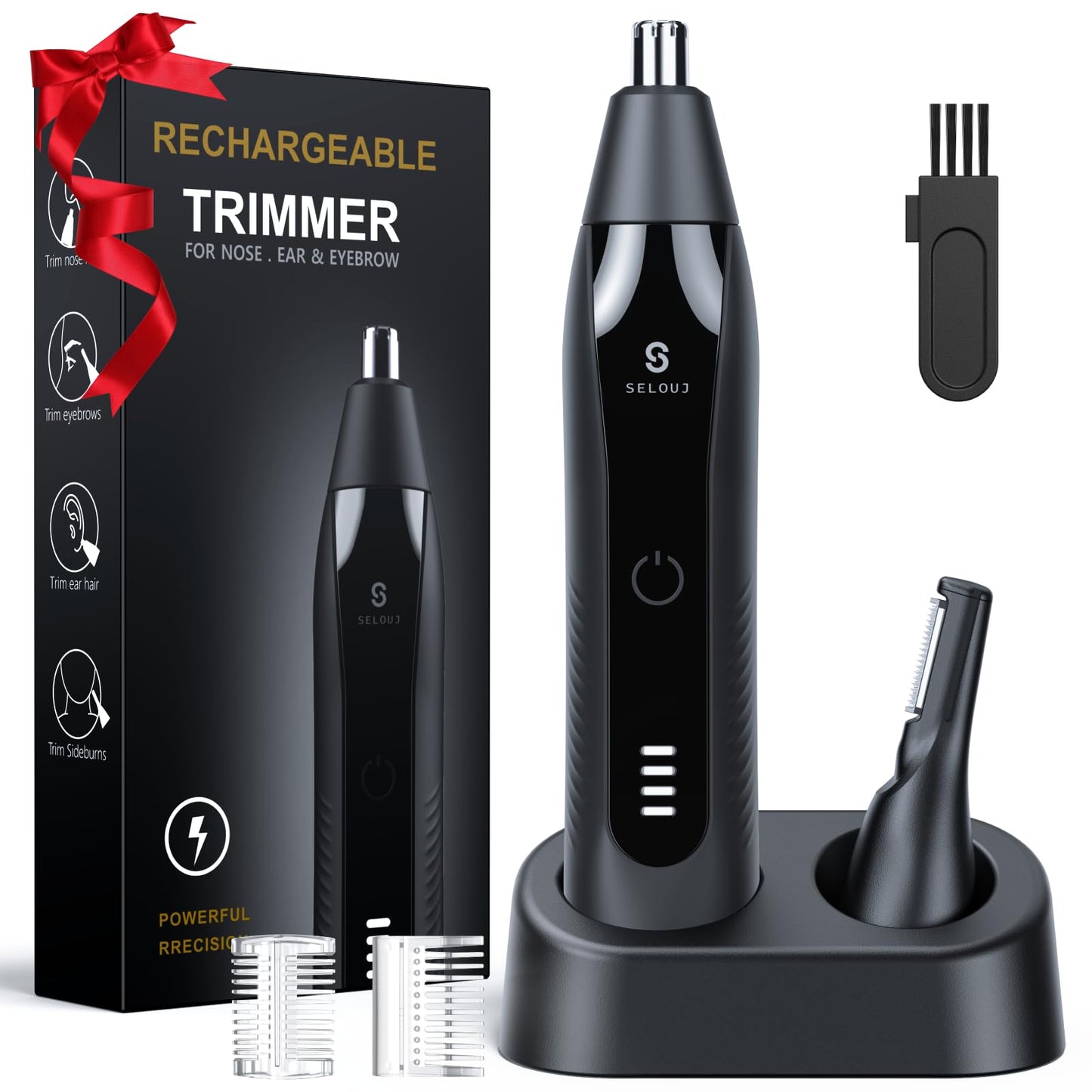 Selouj Ear and Nose Hair Trimmer for Men, 2026 Professional Painless USB Rechargeable Eyebrow & Facial Electric Hair Trimmer for Men Women, Powerful Motor, Dual Edge Blades, IPX7 Waterproof Easy Clean