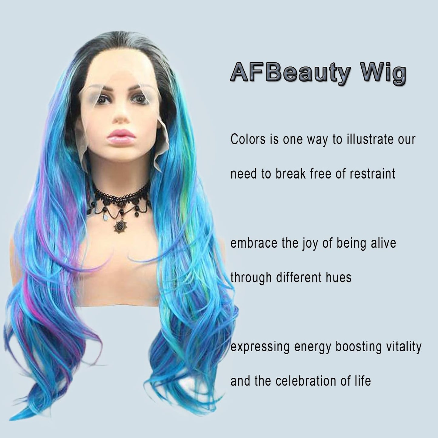 AFBeauty Lace Front Wig Highlight Blue Purple Colorful Wavy Ombre Wigs for Women Lace Frontal Pink Green Wig Synthetic Heat Resistant Natural Loose Wave Glueless Lace Wigs 24 Inch Daily Party Cosplay