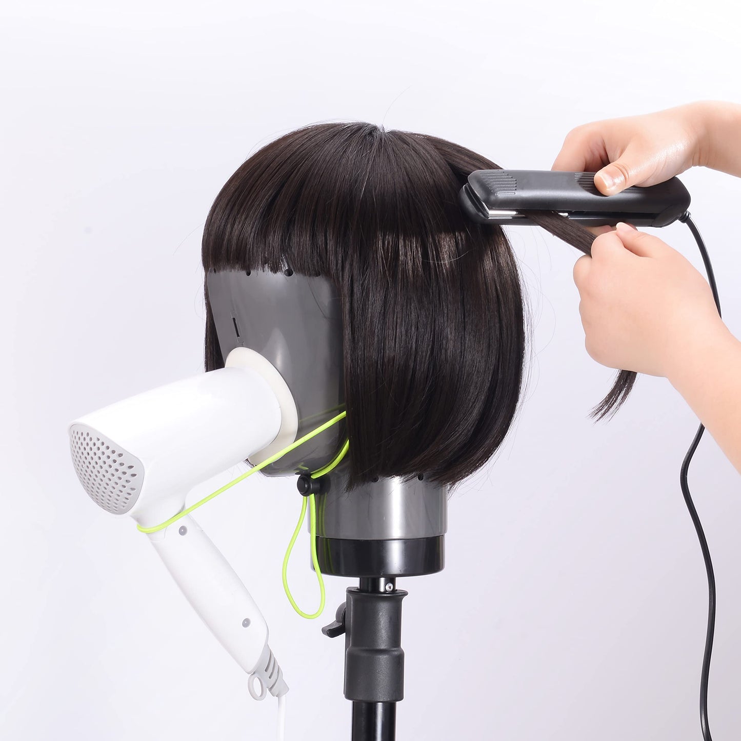 Maxsirui Wig Head Stand - Fresh Holder With Mannequin for Drying and Styling Hair, Scalp Cap Net, Dryer With Holes (Dark Grey)