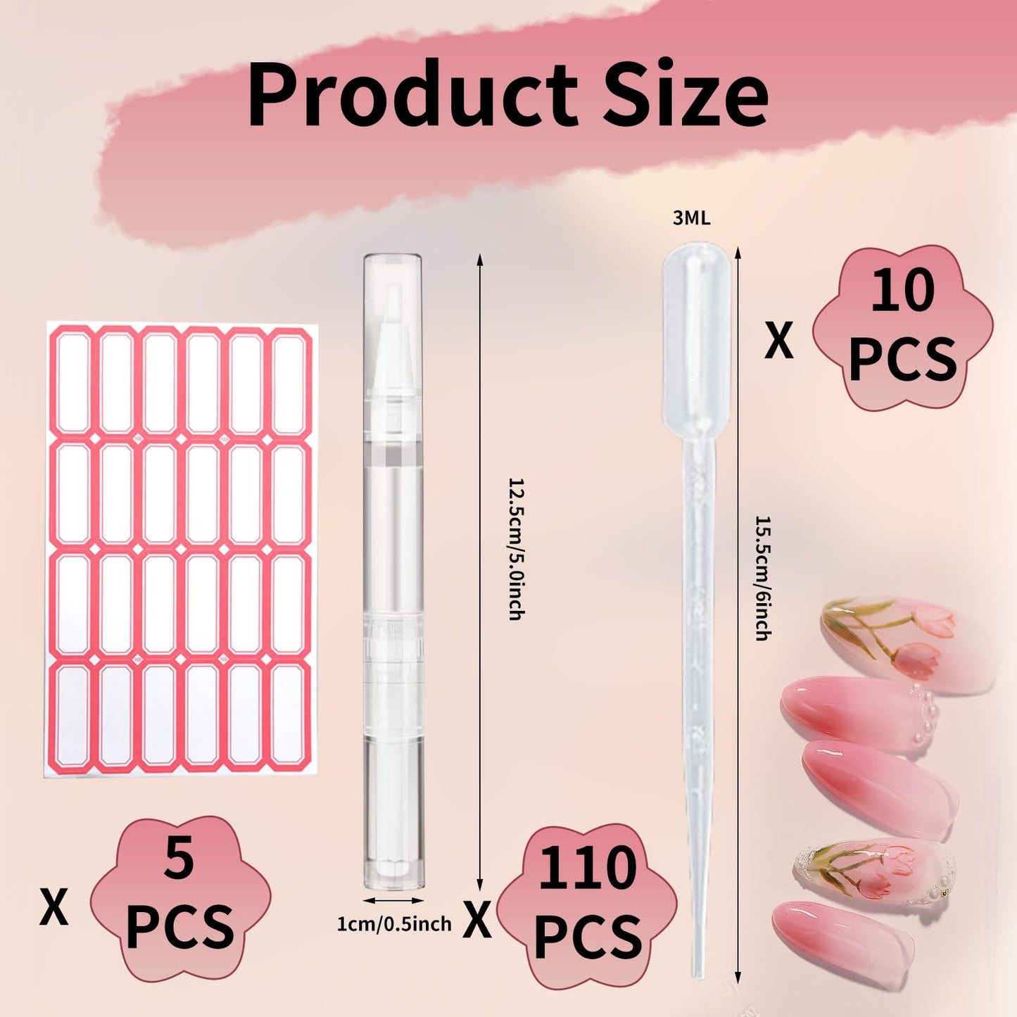 Olutacot 110 Pcs 3 ml Empty Cuticle Oil Pen Transparent Twist Pen Empty Nail Oil Pen with Brush Tip Cosmetic Container Applicator for Homemade Nail Oil, Lip Gloss, Eyelash Growth Liquid, White