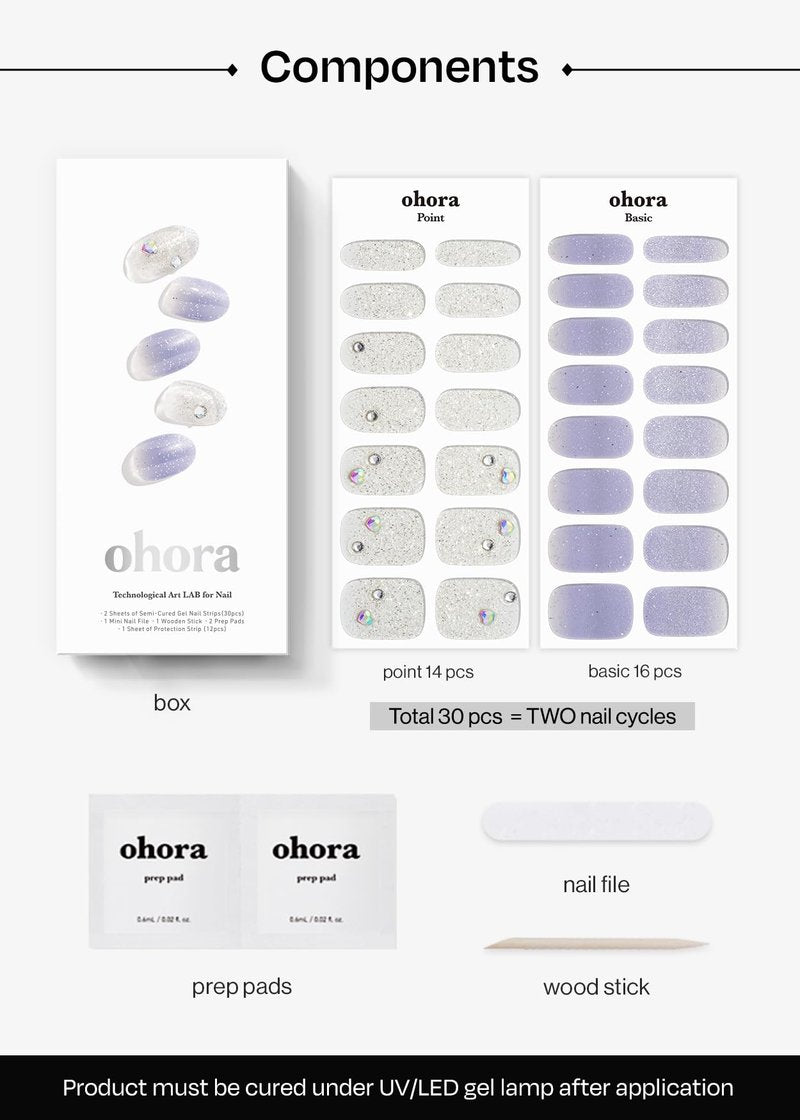 ohora Semi Cured Gel Nail Strips (N Ice Queen) - Works with Any Nail Lamps, Salon-Quality, Long Lasting, Easy to Apply & Remove - Includes 2 Prep Pads, Nail File & Wooden Stick