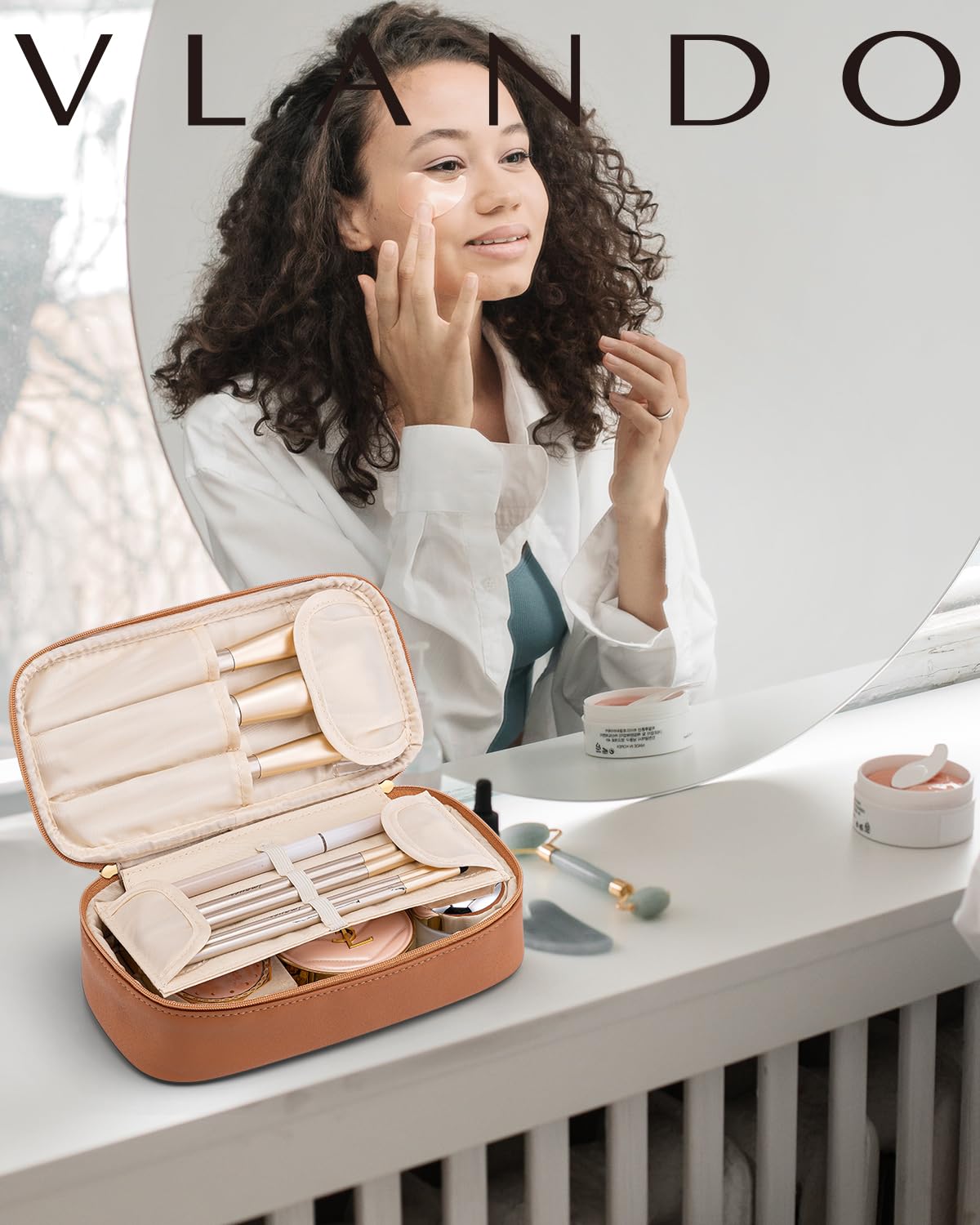 VLANDO Travel Makeup Bag,Small Travel Make up Cosmetic Bag,PU Leather Makeup Organizer Bag