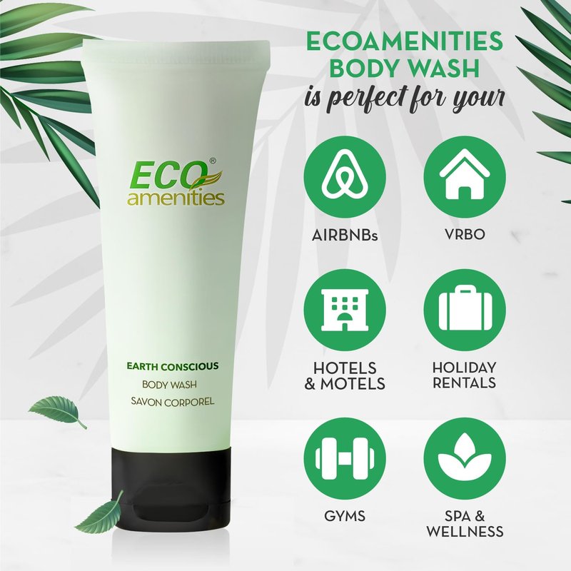 ECO Amenities Body Wash | TSA Approved Travel Shower Gel - Leak-Proof Mini Toiletries - 0.75 Fl Oz, Pack of 72, Green Tea