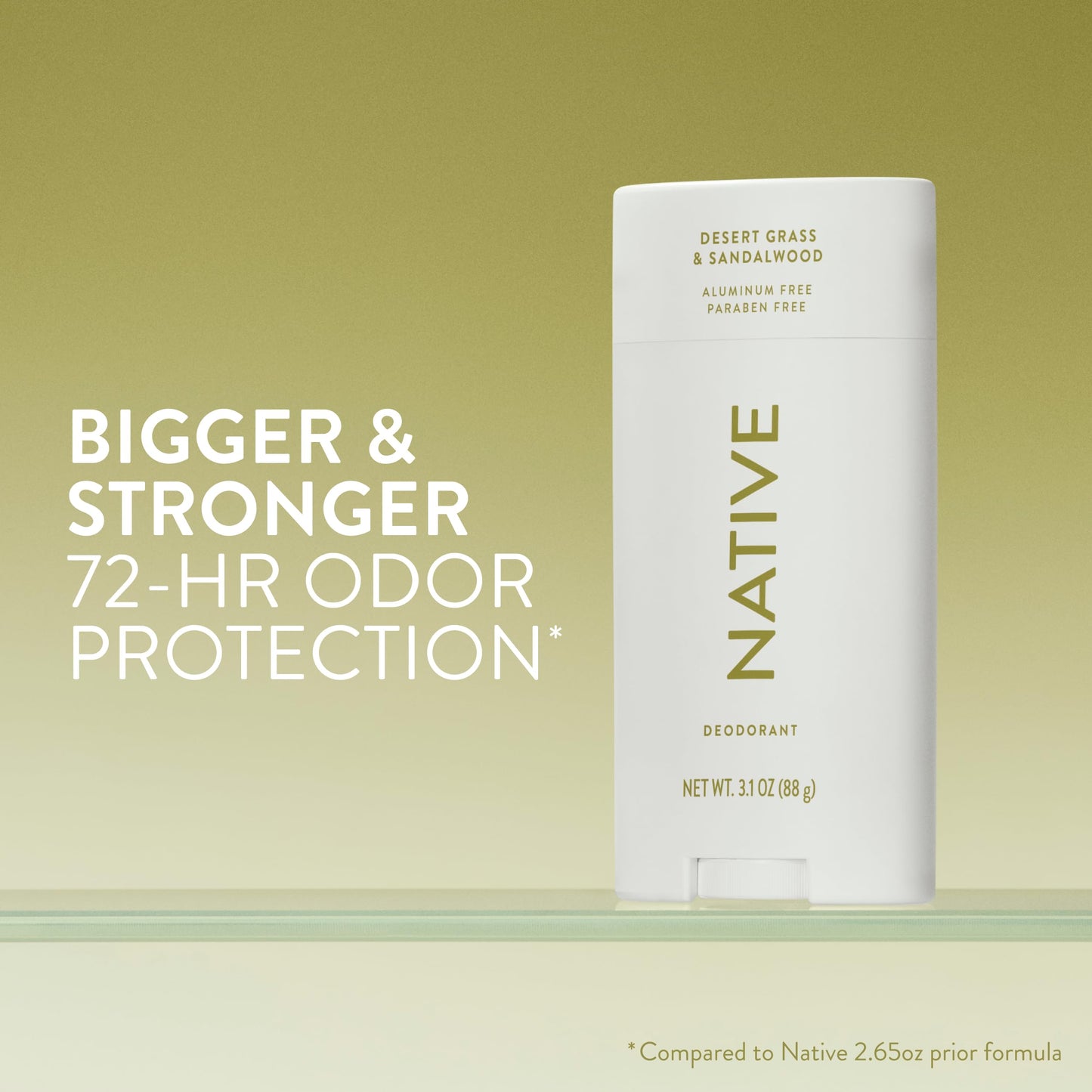 Native Aluminum Free Deodorant, Desert Grass & Sandalwood, Large Size Stick, 72 Hour Odor Control, for Women & Men, Contains Naturally Derived Ingredients, 3.1 oz